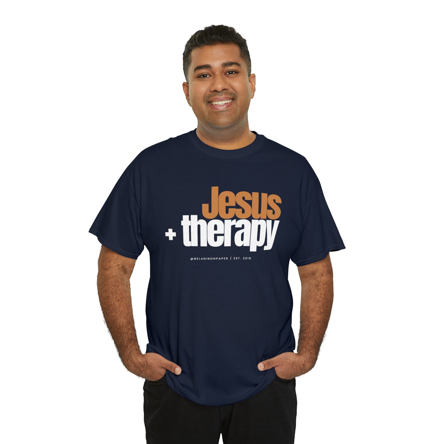 "Jesus + therapy" Unisex Heavy Cotton Tee - Black, Graphite Heather Grey, Dark Heather Grey, & Navy