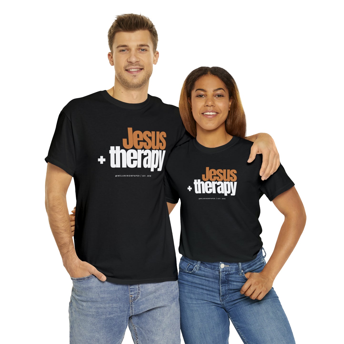 "Jesus + therapy" Unisex Heavy Cotton Tee - Black, Graphite Heather Grey, Dark Heather Grey, & Navy