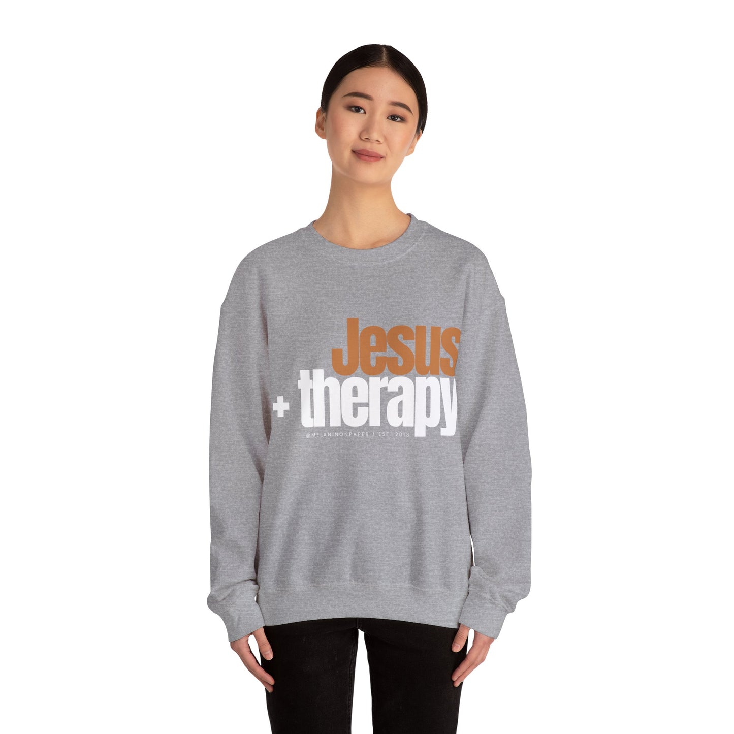 "Jesus + therapy" Unisex Heavy Blend™ Crewneck Sweatshirt - Black, Gray, & Navy Blue Available