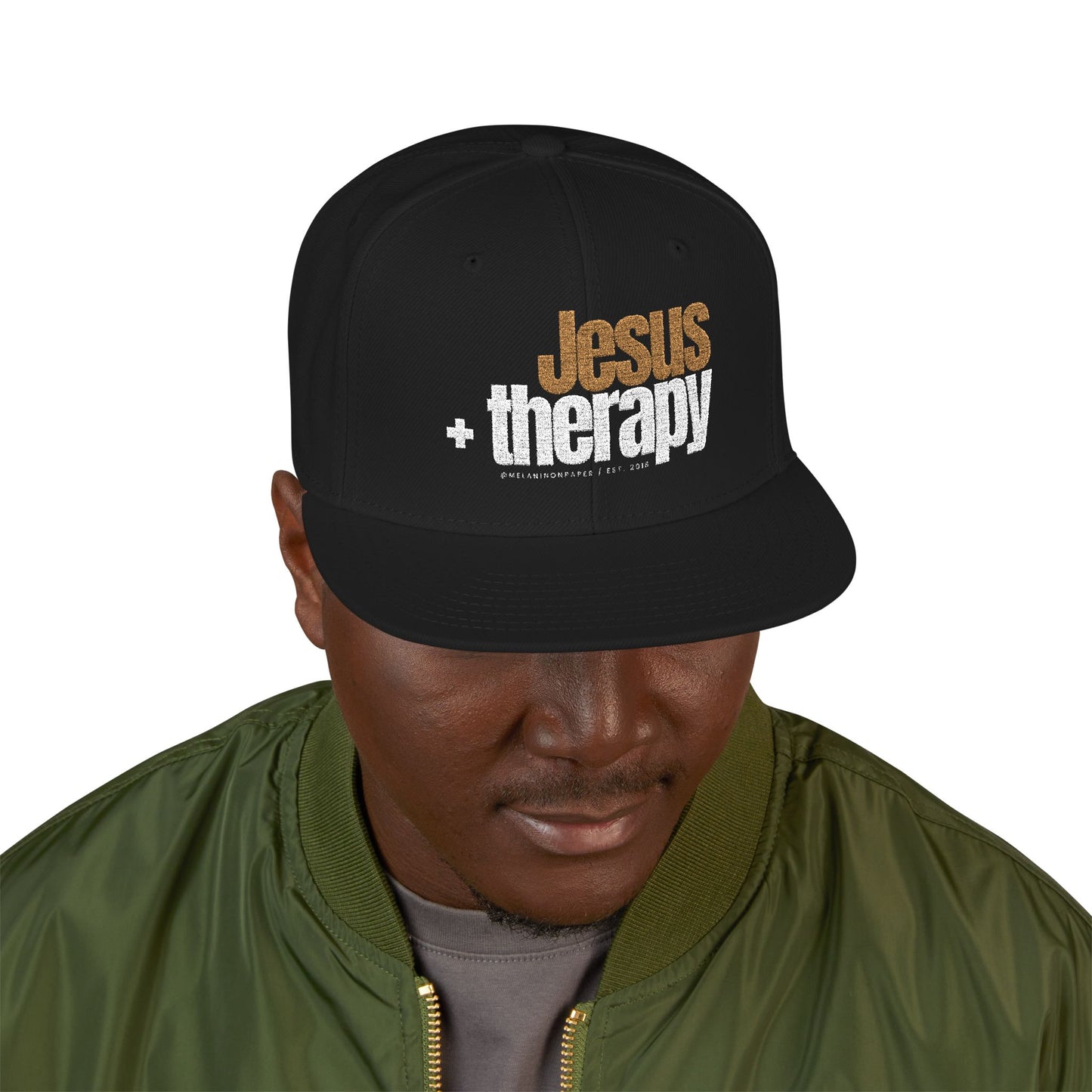 "Jesus + Therapy" Embroidered Snapback Hat