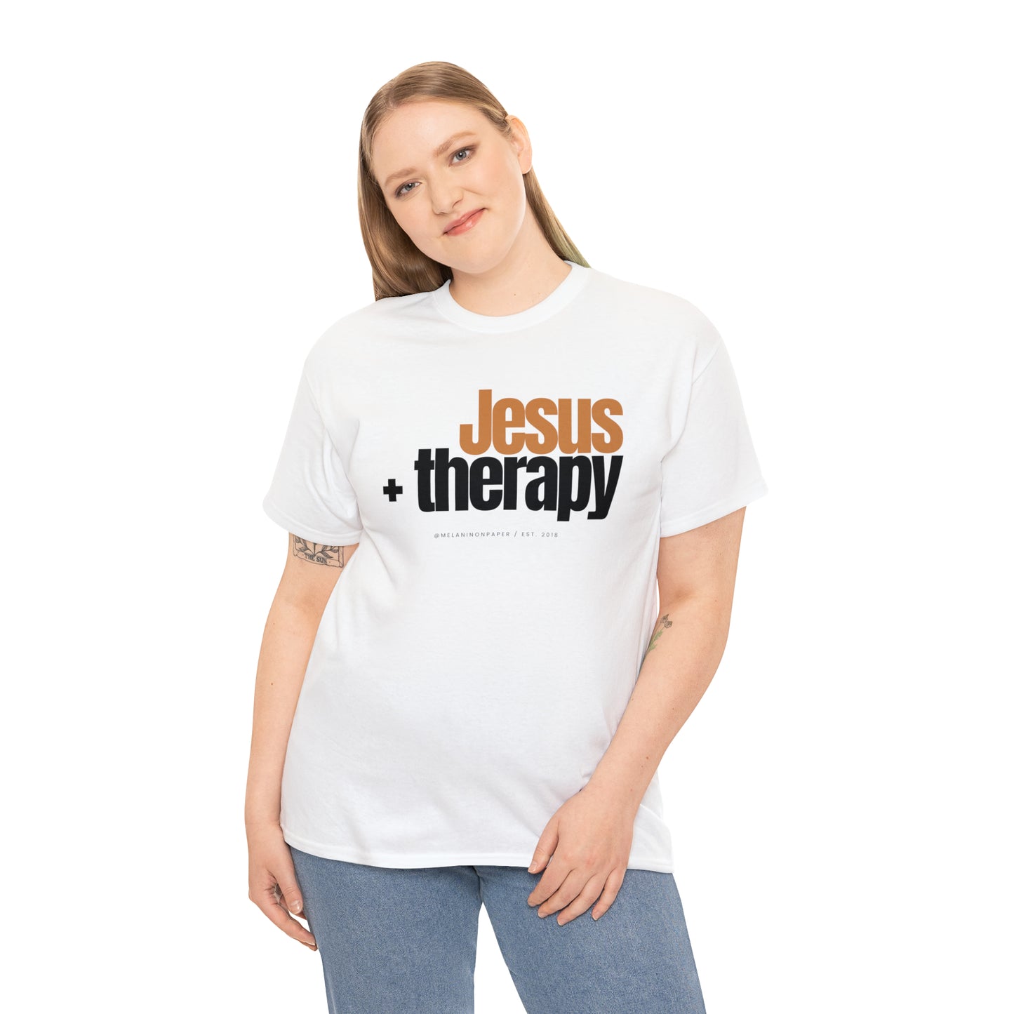 "Jesus + therapy" Unisex Heavy Cotton Tee - White, Sport Grey, & Graphite Heather Grey