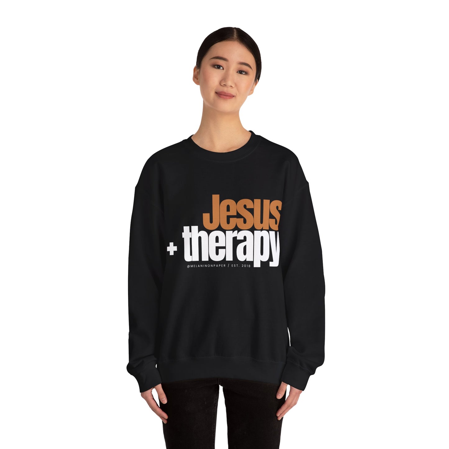 "Jesus + therapy" Unisex Heavy Blend™ Crewneck Sweatshirt - Black, Gray, & Navy Blue Available