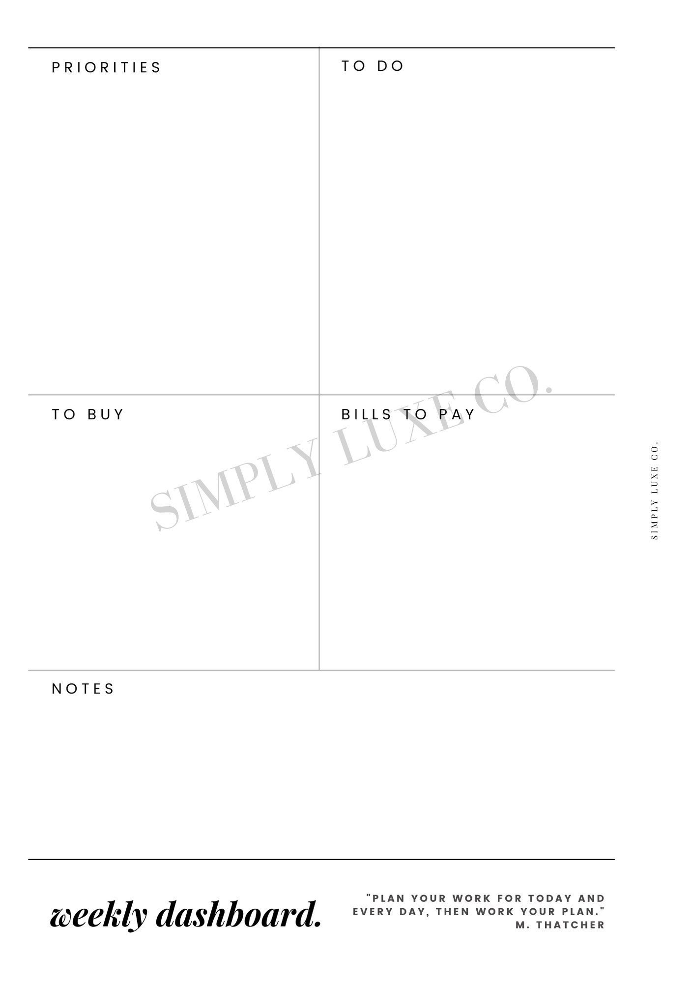 weekly dashboard "Editorial Edition" Printable Insert