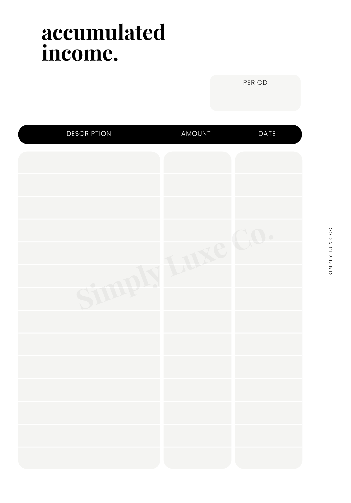 Accumulated Income Printable Insert
