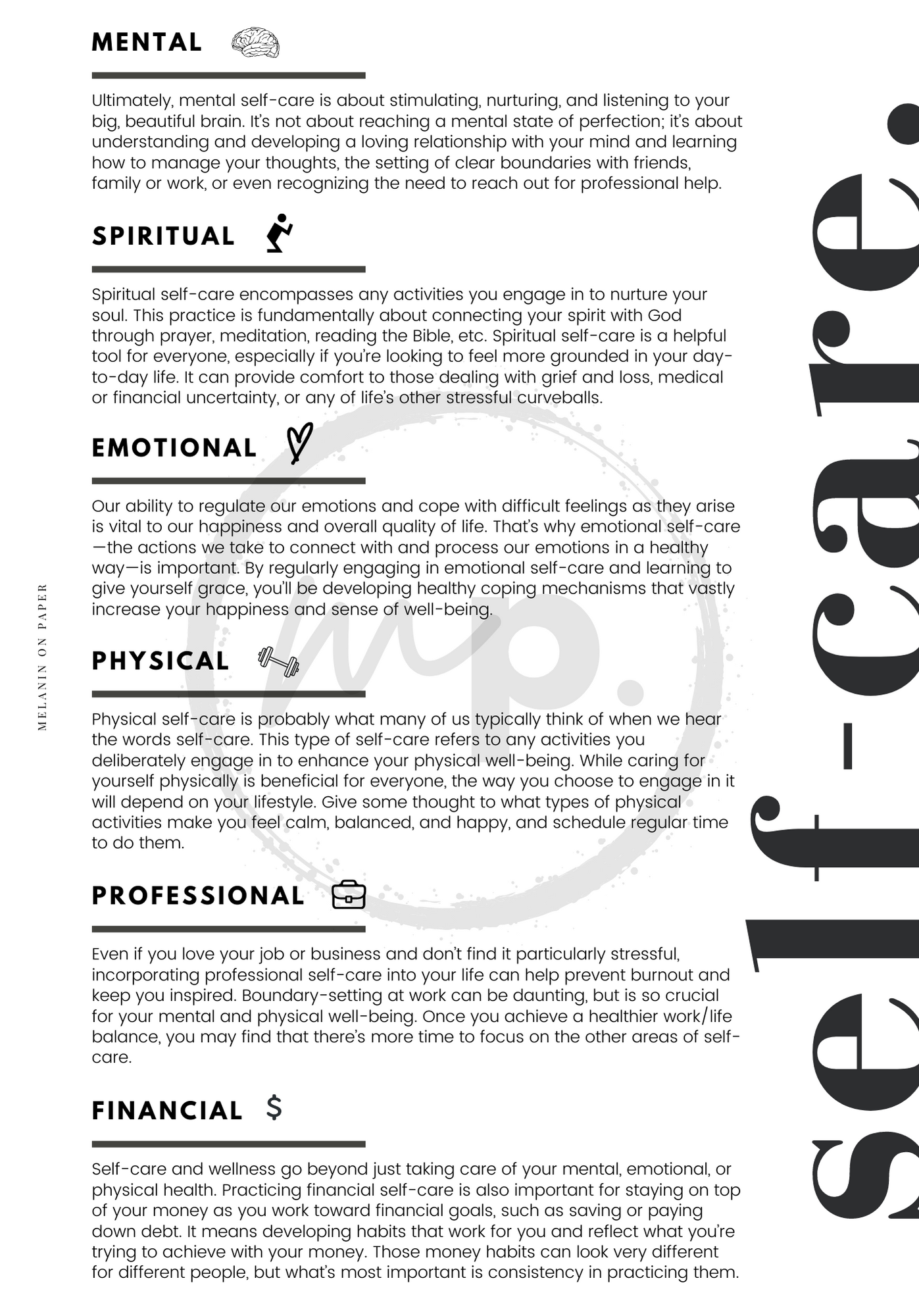 "self-care" Printable Dashboard Insert