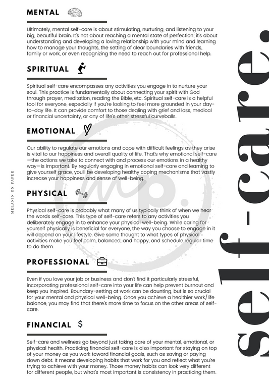 "self-care" Printable Dashboard Insert