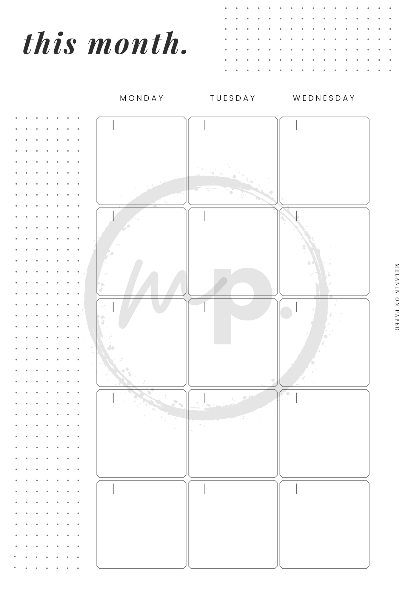 undated monthly calendar Printable Planner Insert Bundle
