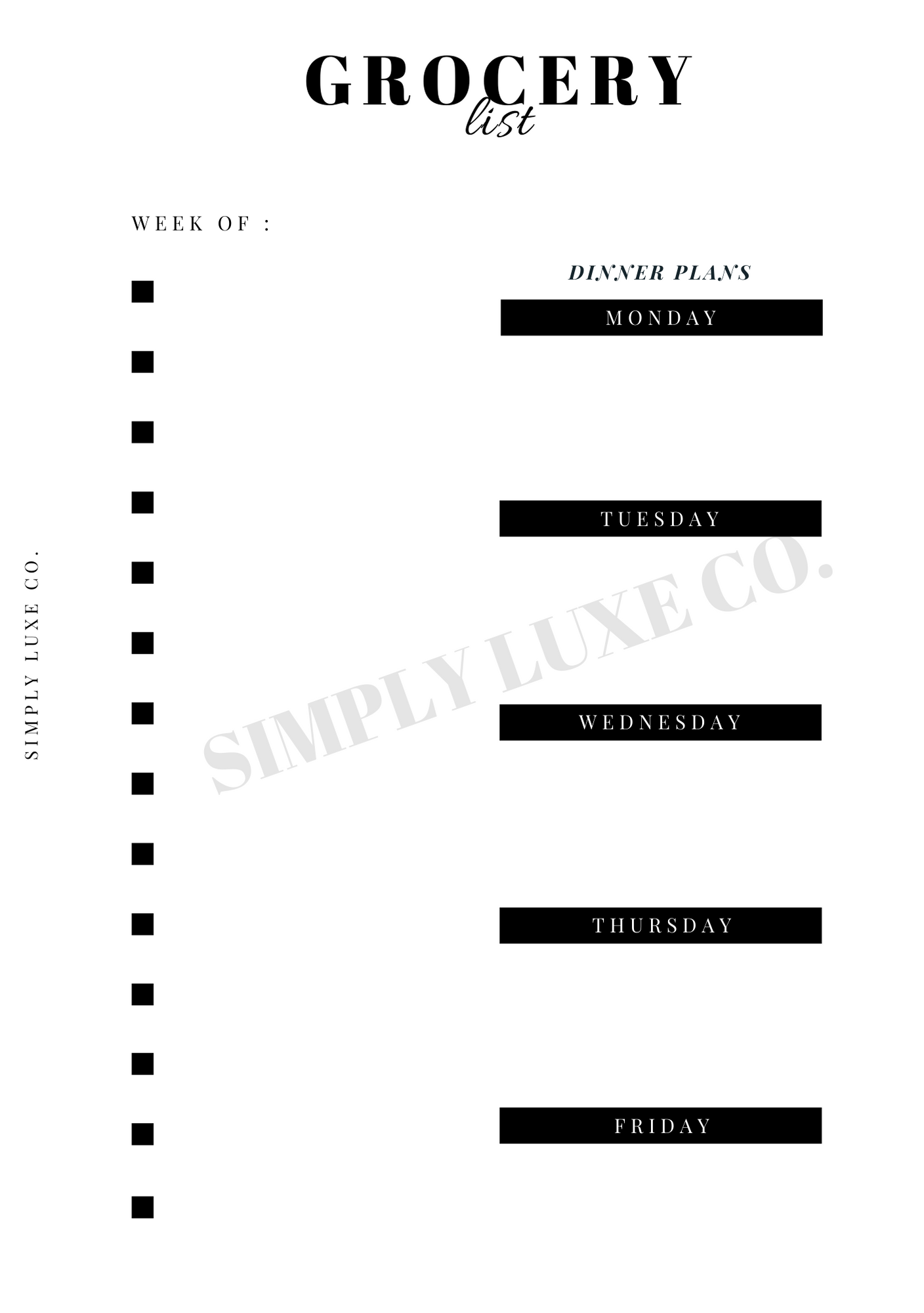 Grocery List Printable