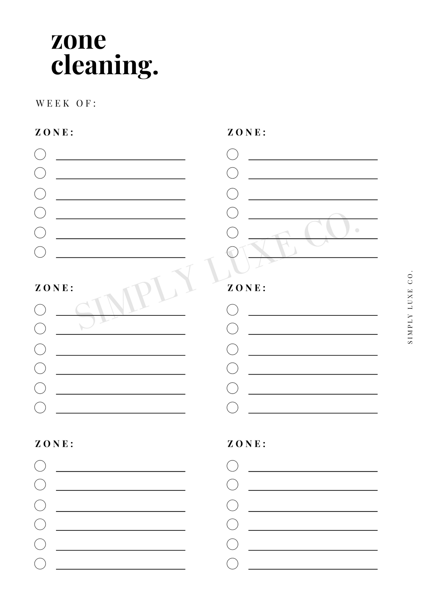 Zone Cleaning Printable Inserts