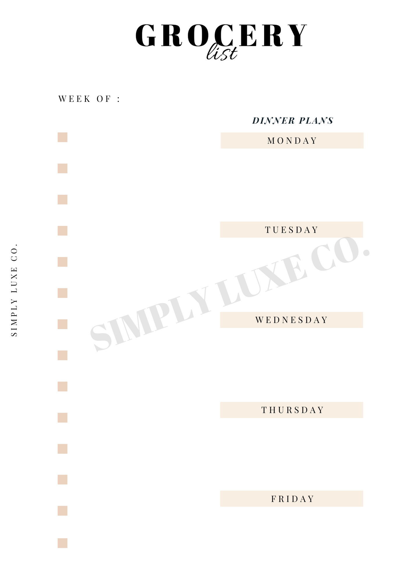 Grocery List Printable