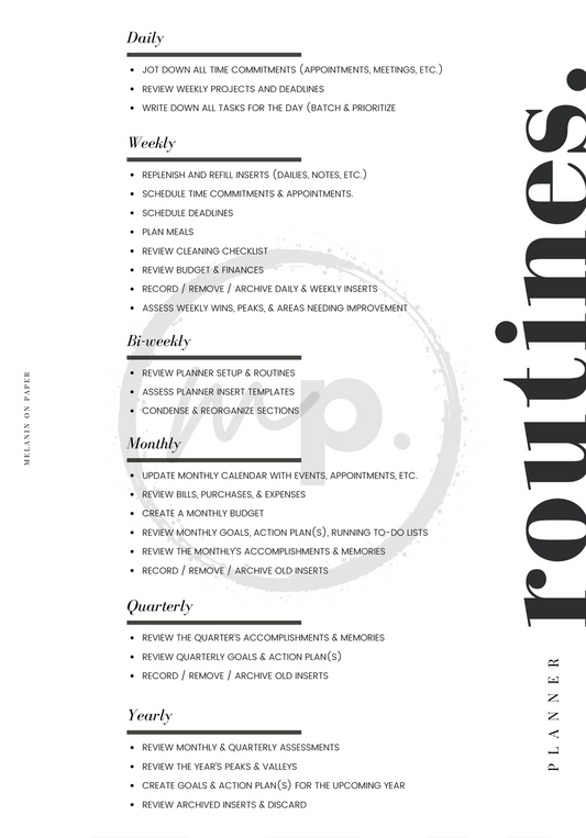 "planner routines" Printable Dashboard Insert