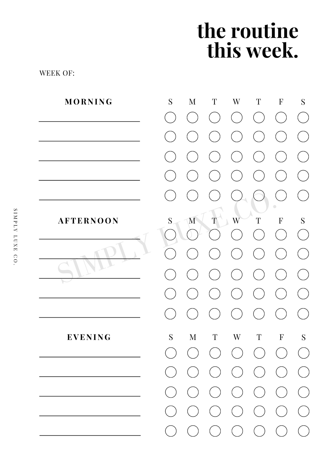 Weekly Routine Printable Inserts