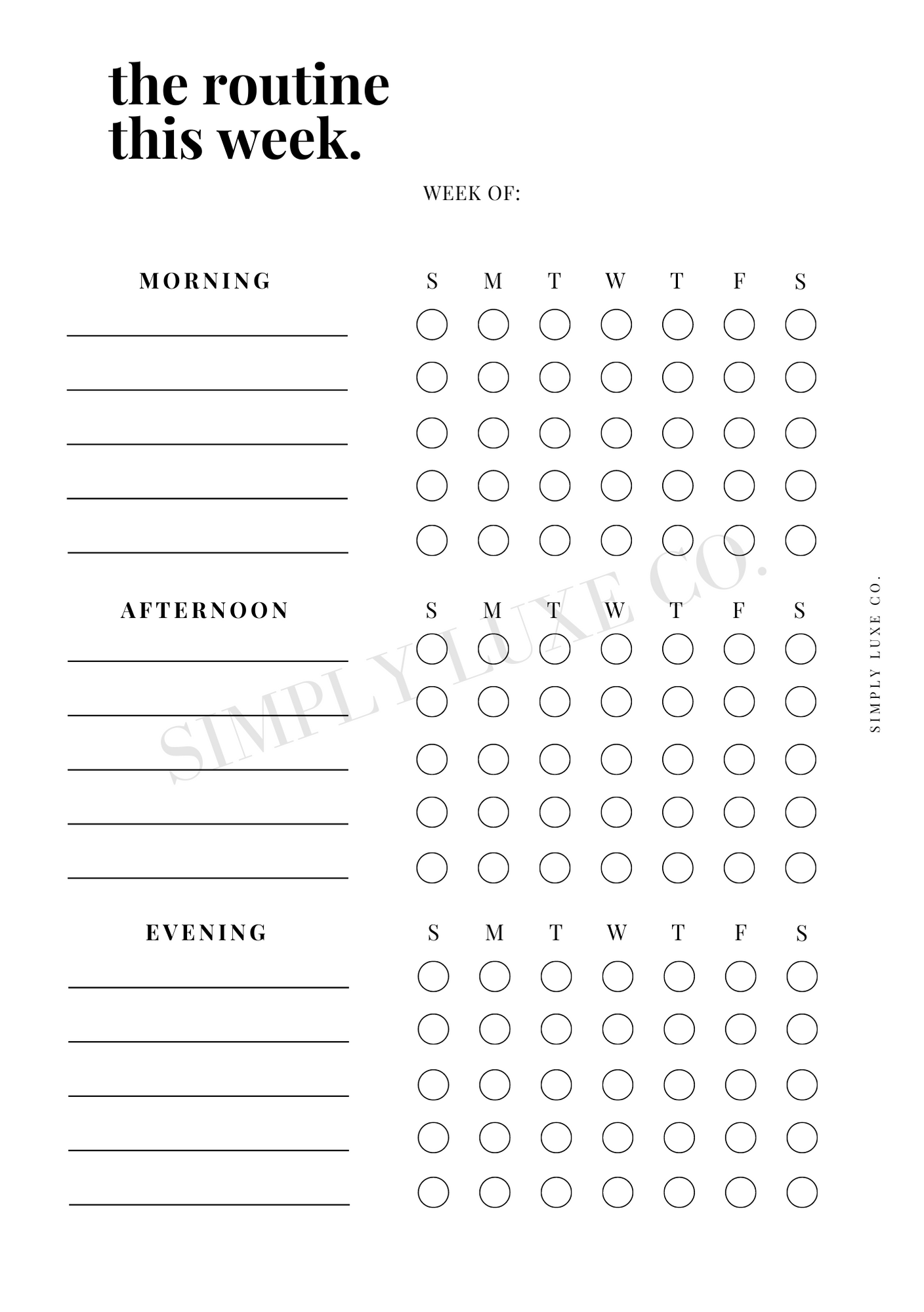Weekly Routine Printable Inserts