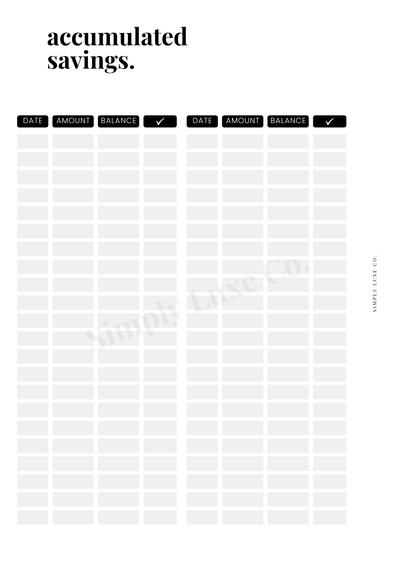 Accumulated Savings Printable Insert