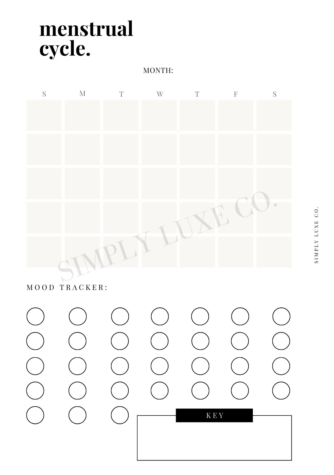 Menstrual Cycle Calendar Printable Inserts - Available in 2 colors