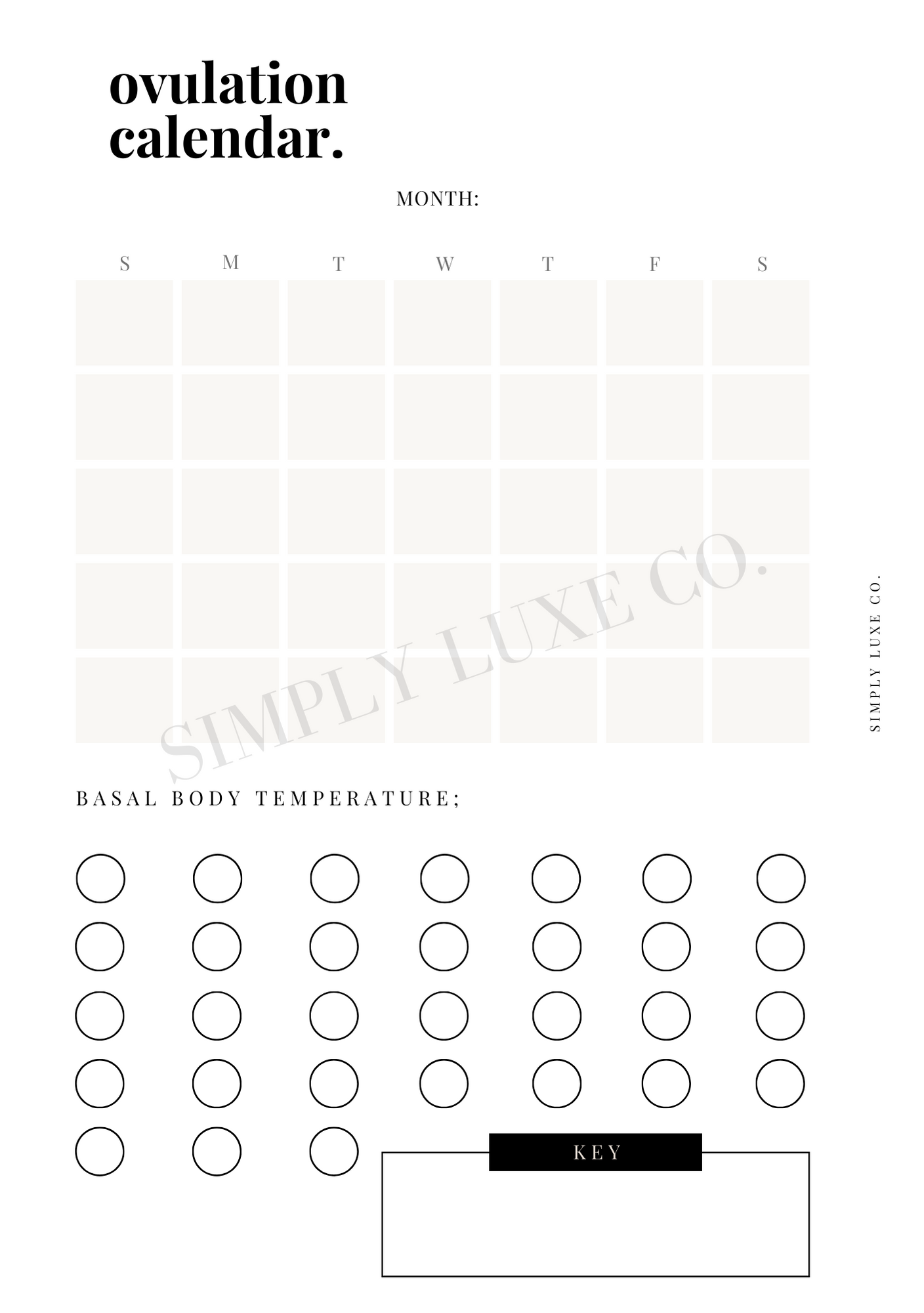 Ovulation Calendar Printable Inserts - Available in 2 colors