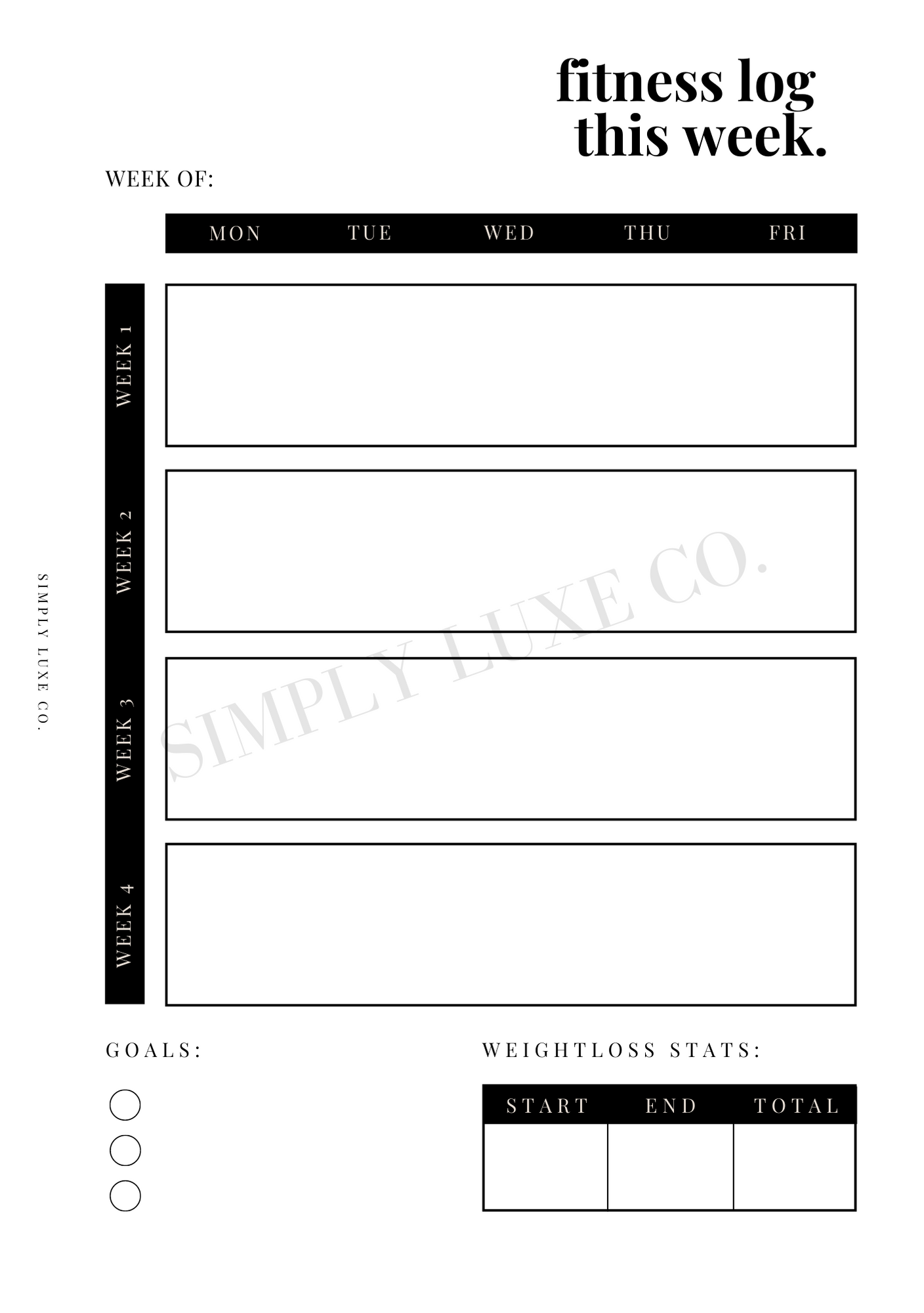 Fitness Log Printable Inserts