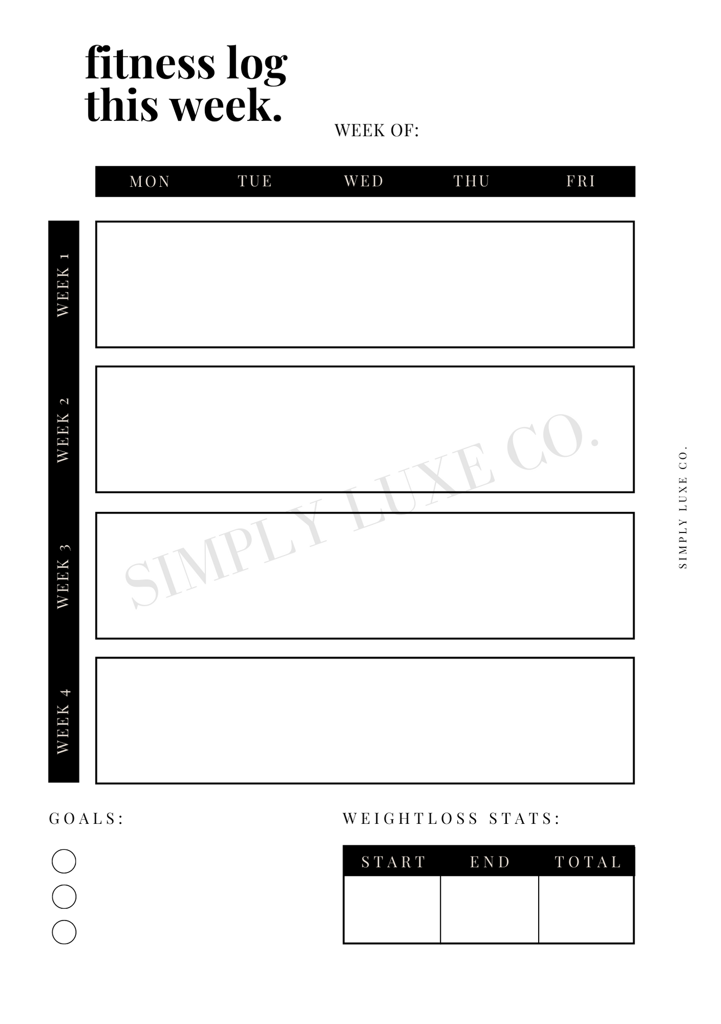Fitness Log Printable Inserts