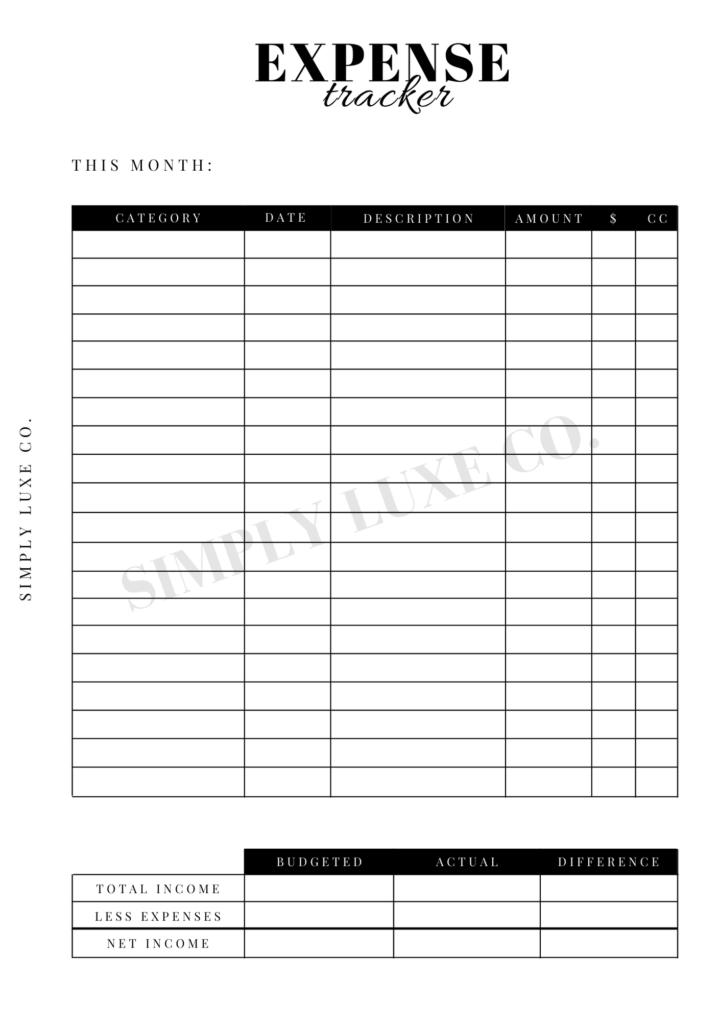 Monthly Expense Tracker Printable