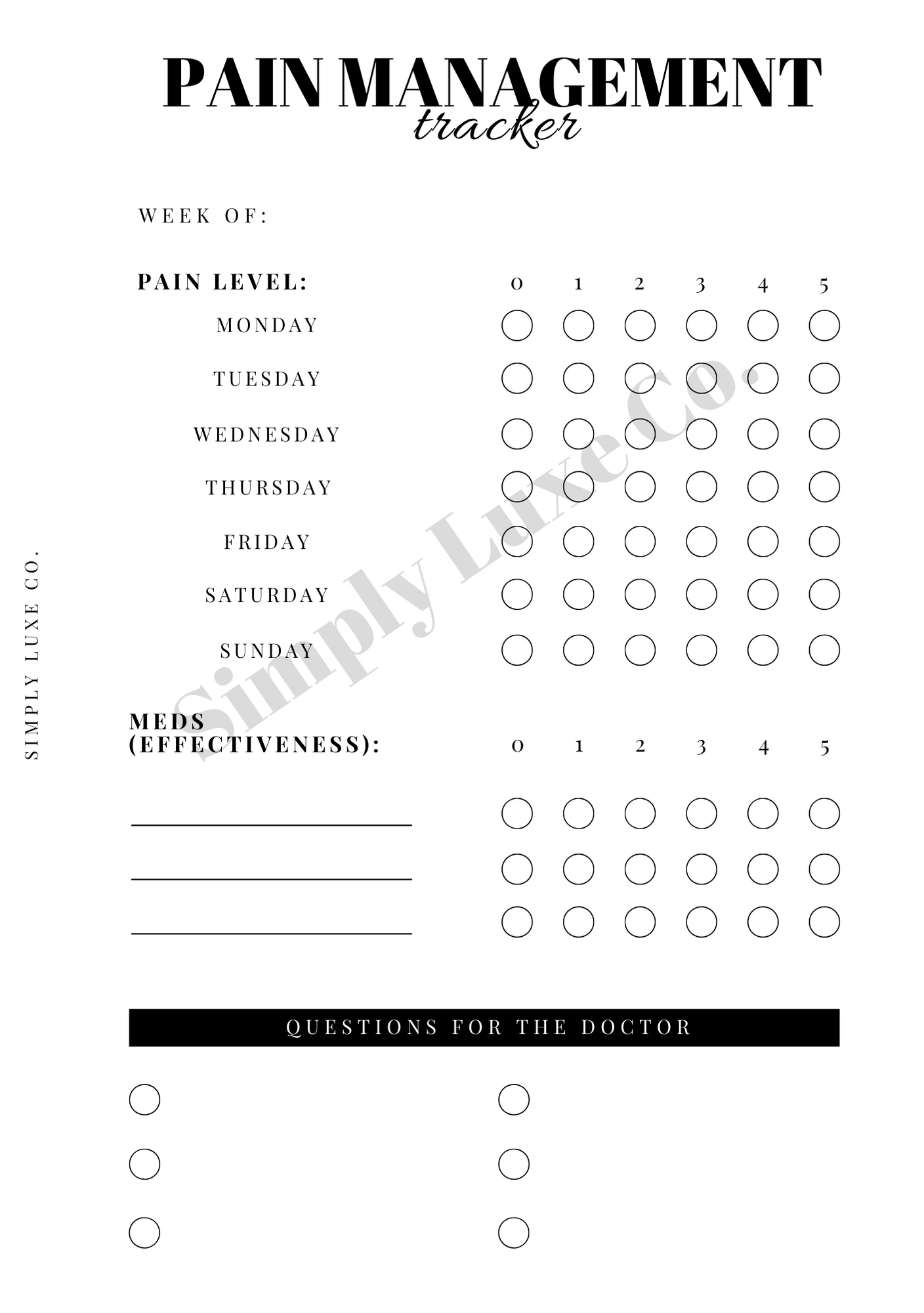 Pain Management Tracker Printable