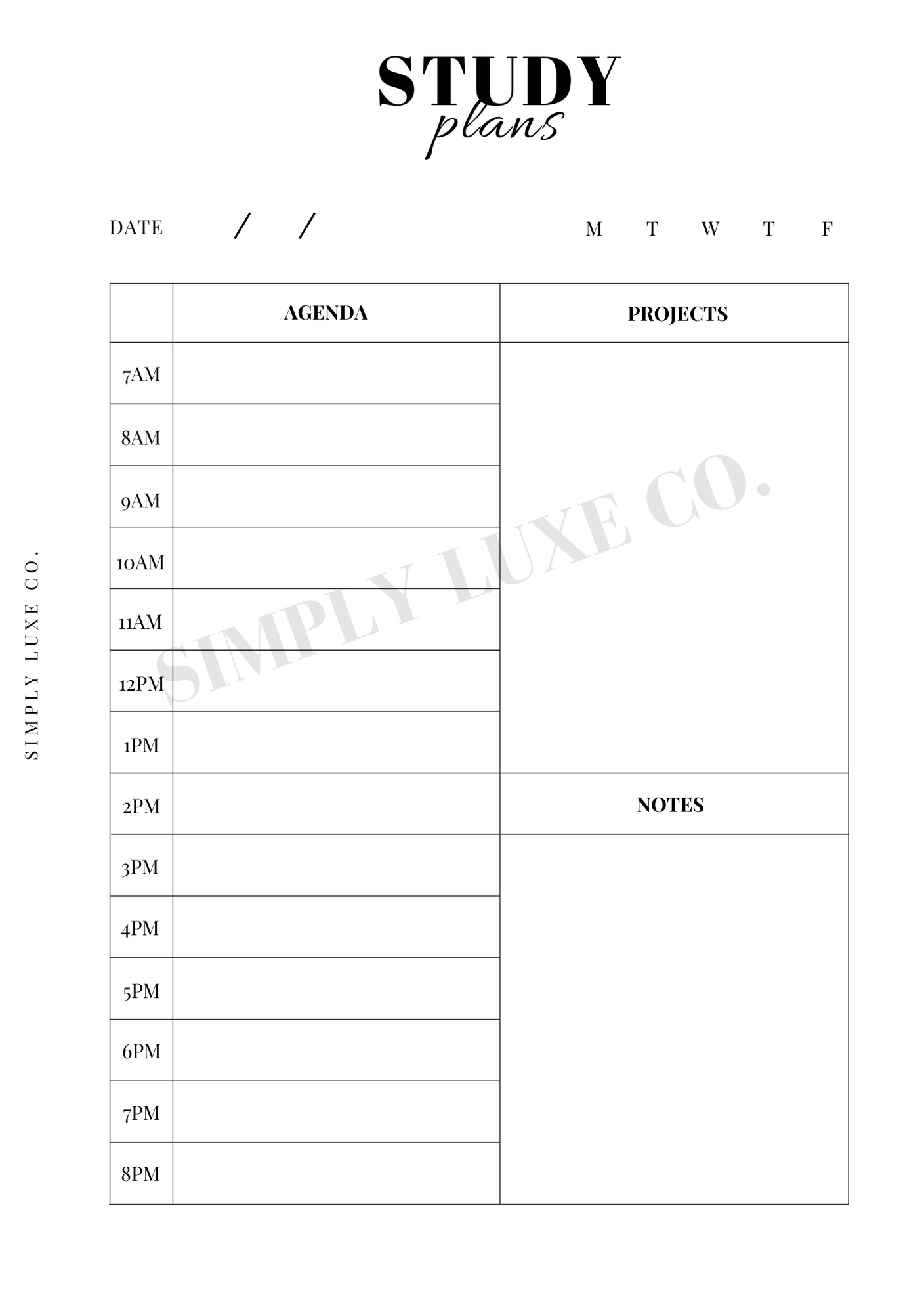 Study Plans Printable