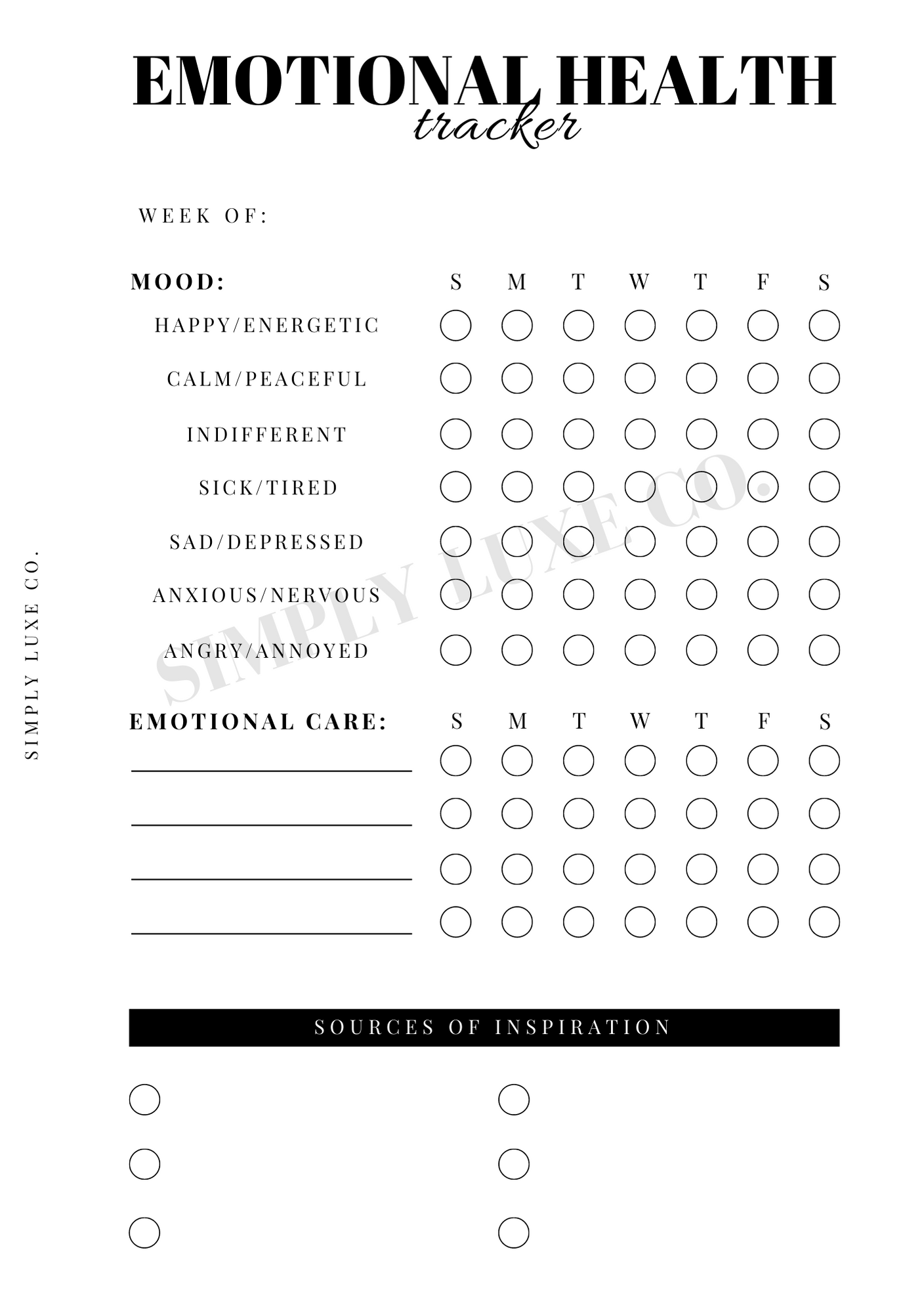 Emotional Health Tracker Printable
