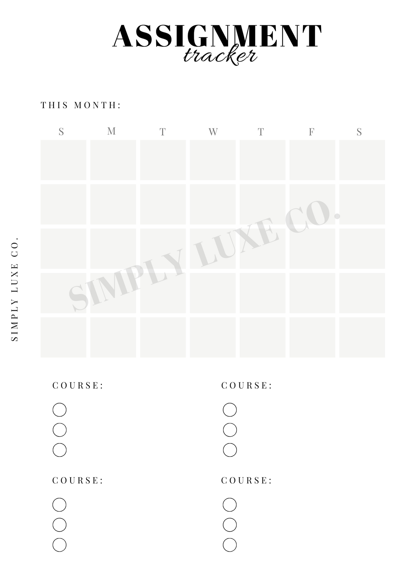 Assignment Tracker Printable