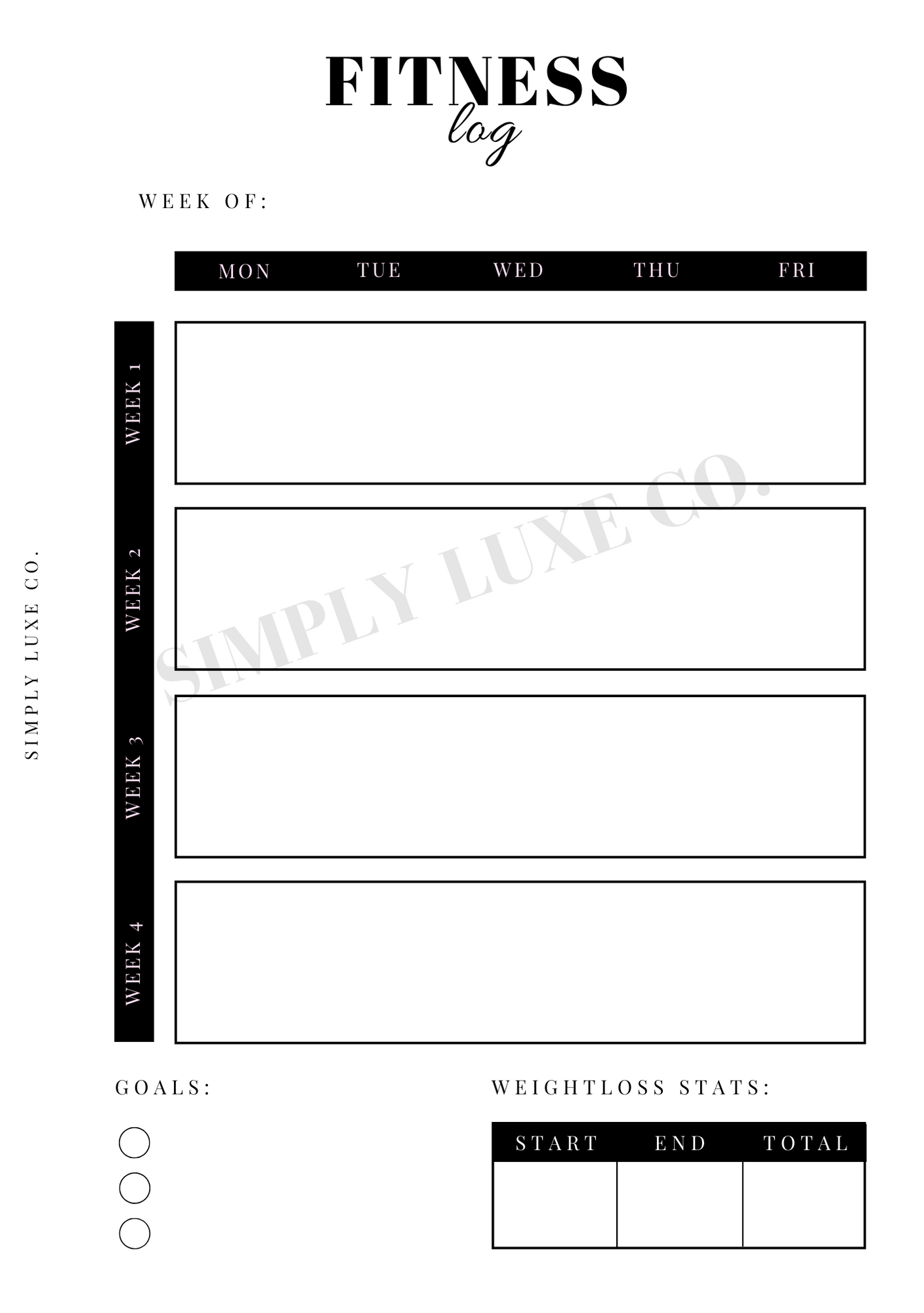Fitness Log Printable
