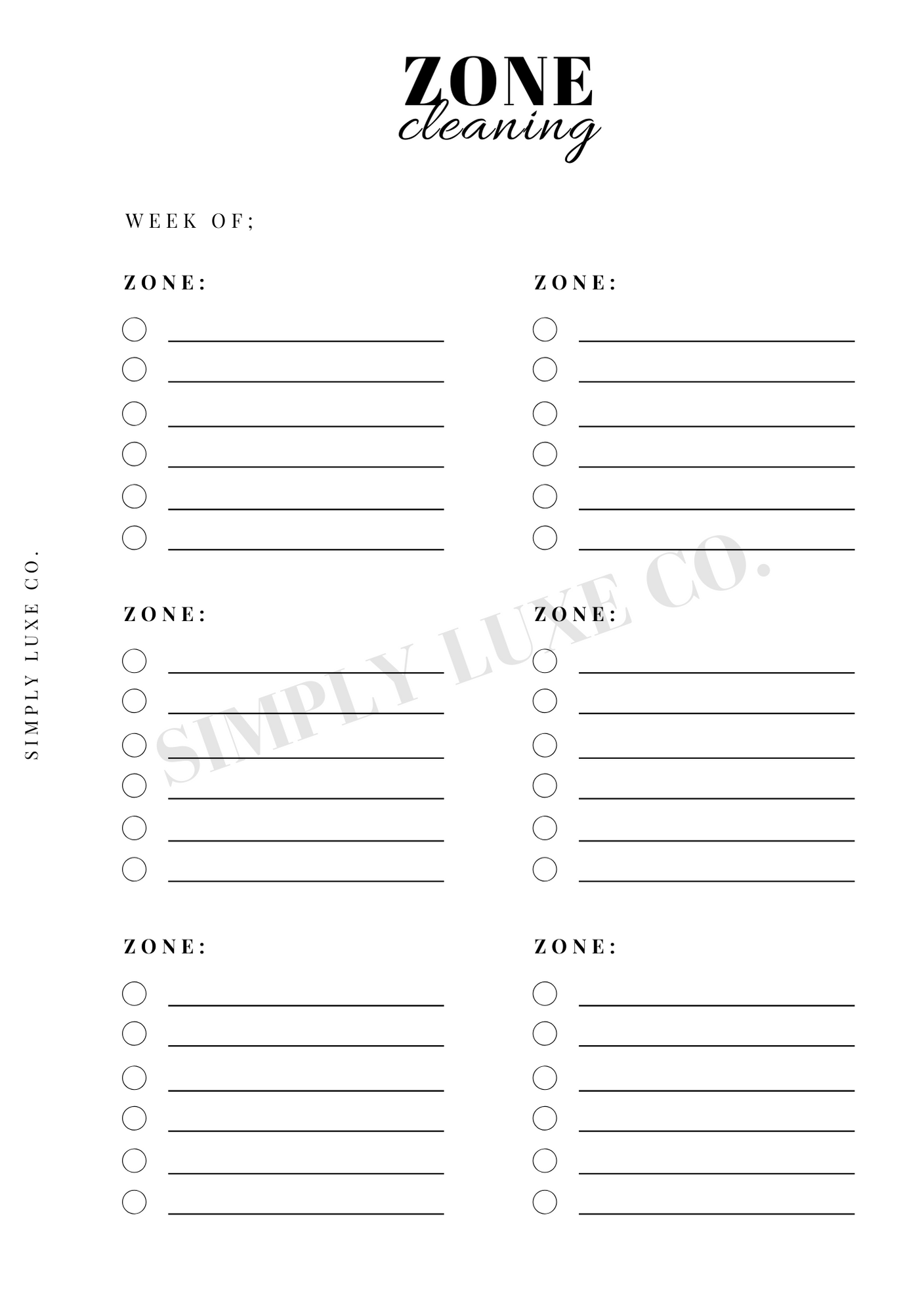 Zone Cleaning Printable