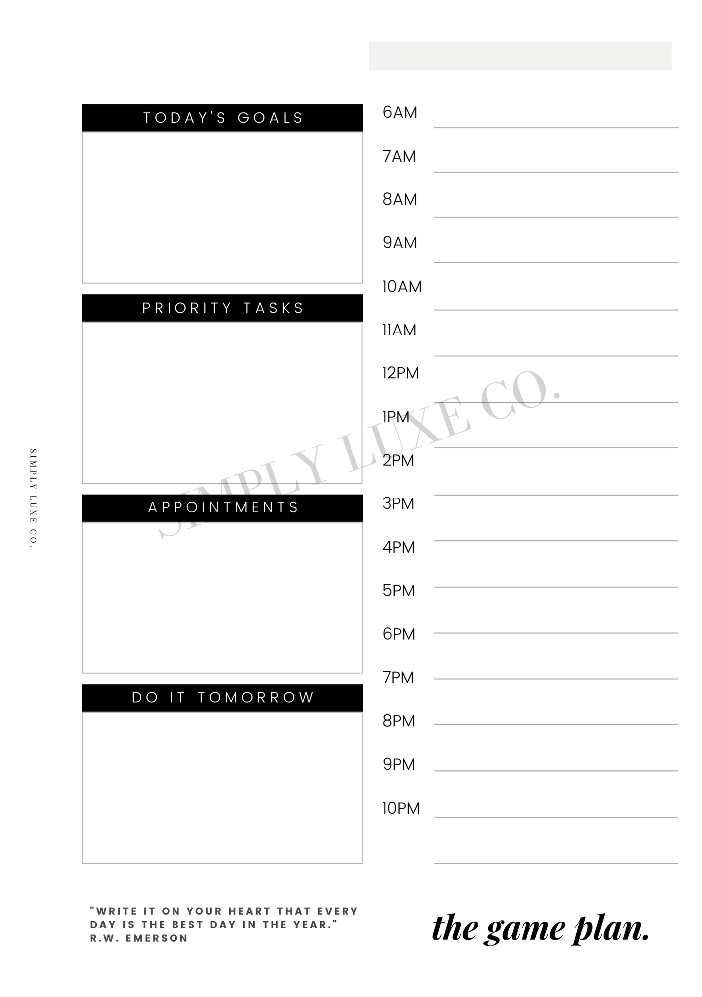 the game plan (daily) "Editorial Edition" Printable Insert