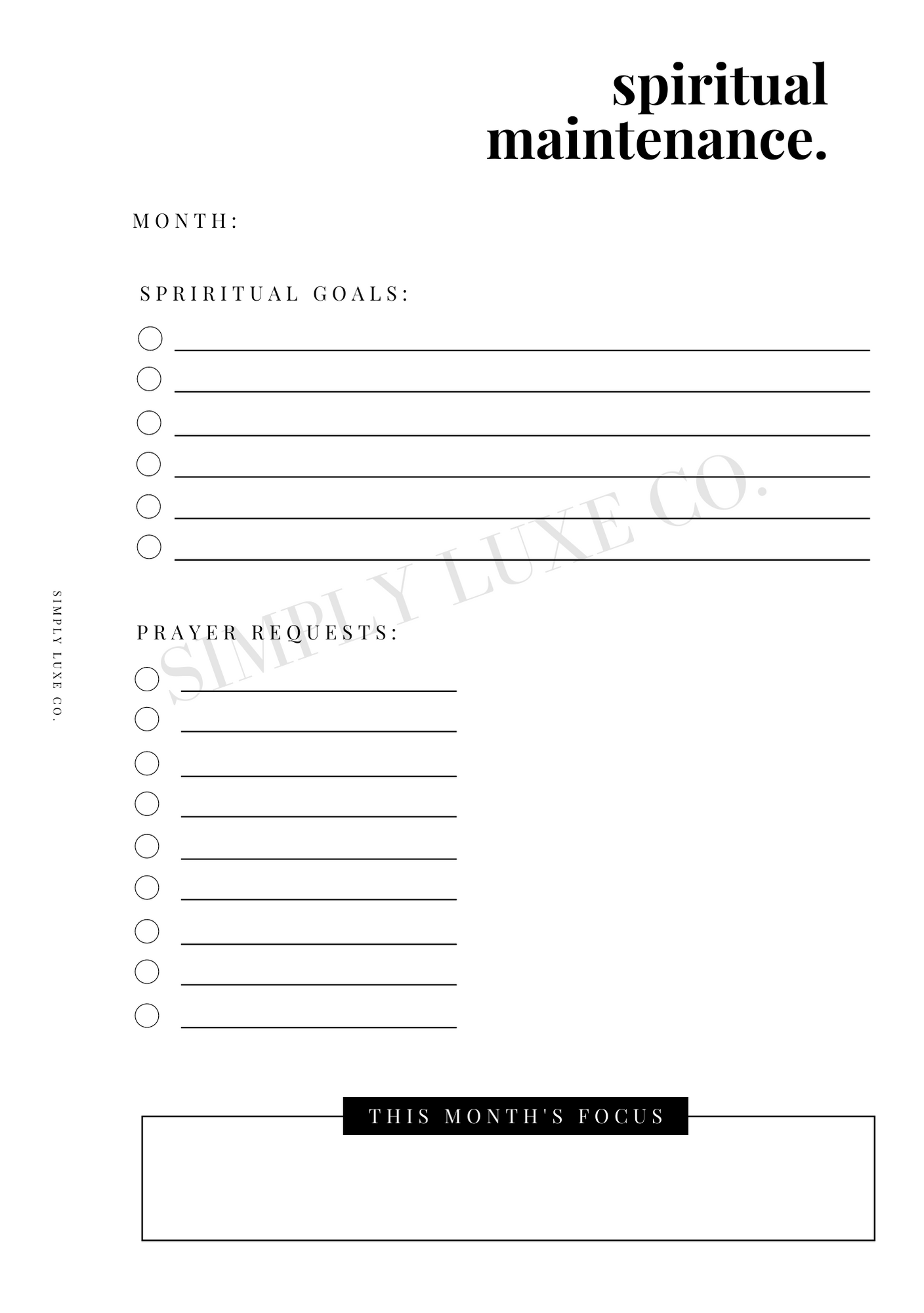 Spiritual Maintenance Printable Insert