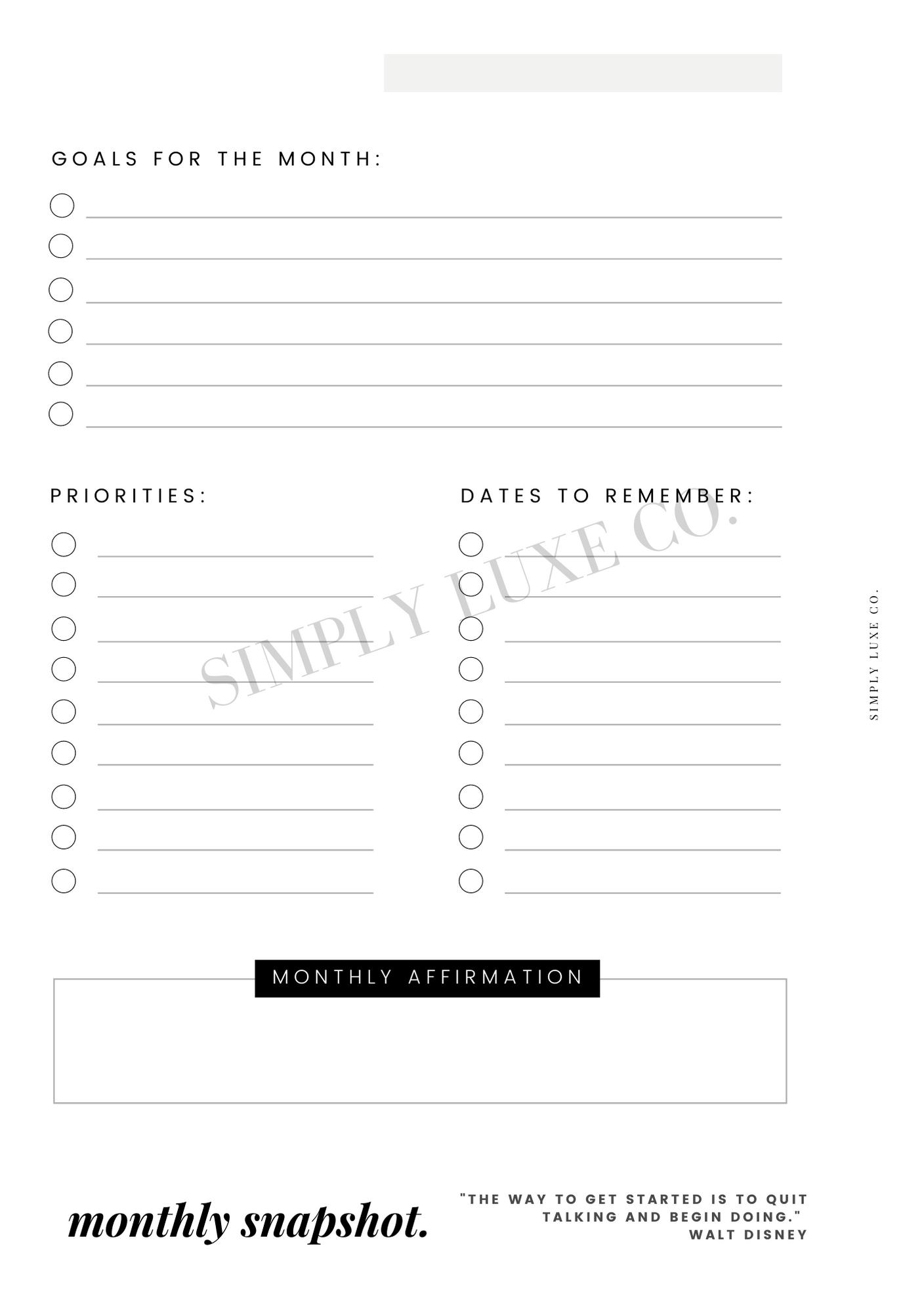 monthly snapshot "Editorial Edition" Printable Insert