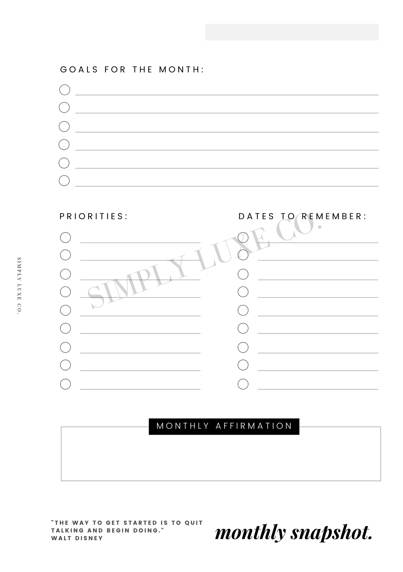 monthly snapshot "Editorial Edition" Printable Insert