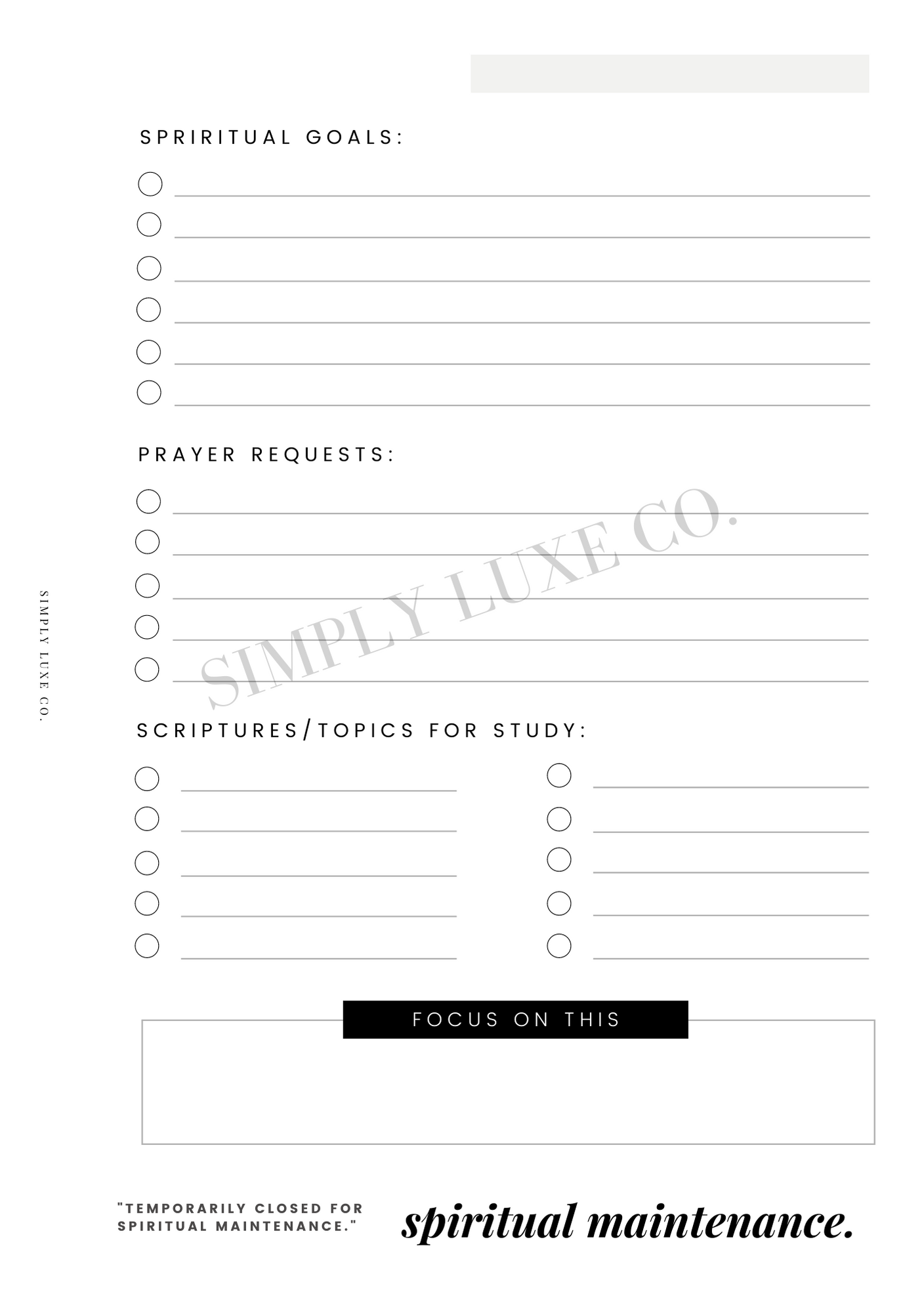 spiritual maintenance "Editorial Edition" Printable Insert