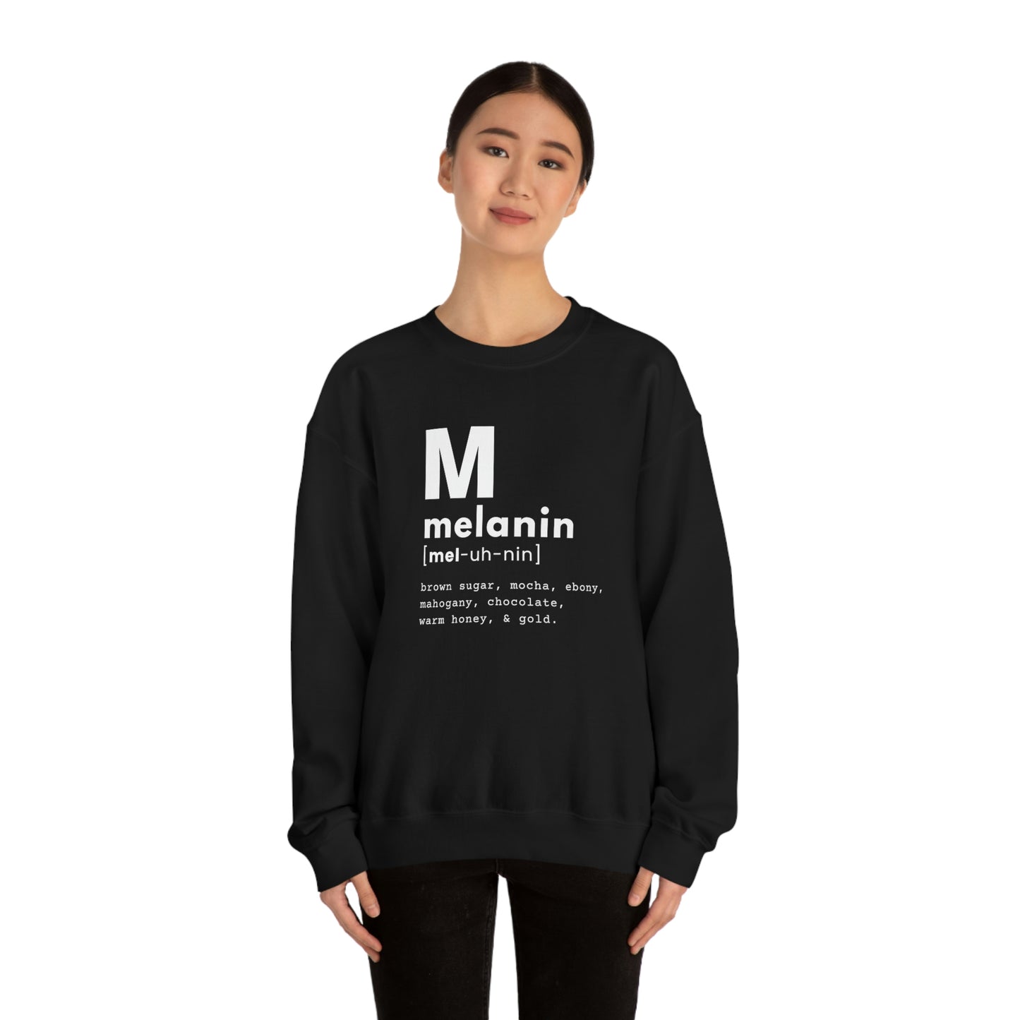 "melanin" Unisex Heavy Blend™ Crewneck Sweatshirt - Black & Navy Blue Available