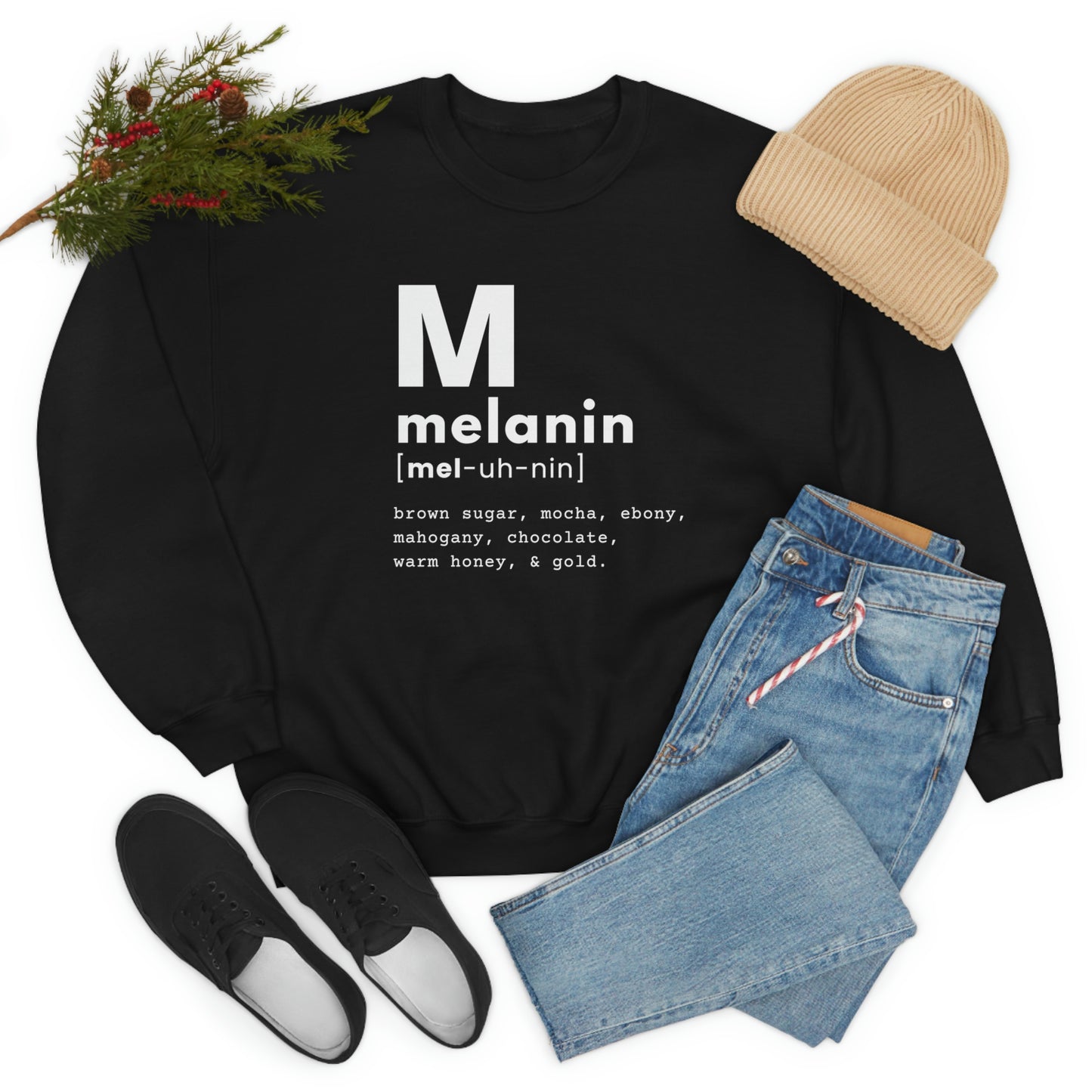 "melanin" Unisex Heavy Blend™ Crewneck Sweatshirt - Black & Navy Blue Available