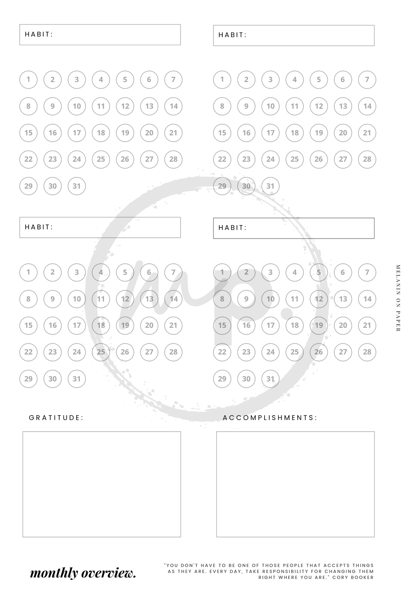 "monthly overview" - v2 Printable Planner Insert