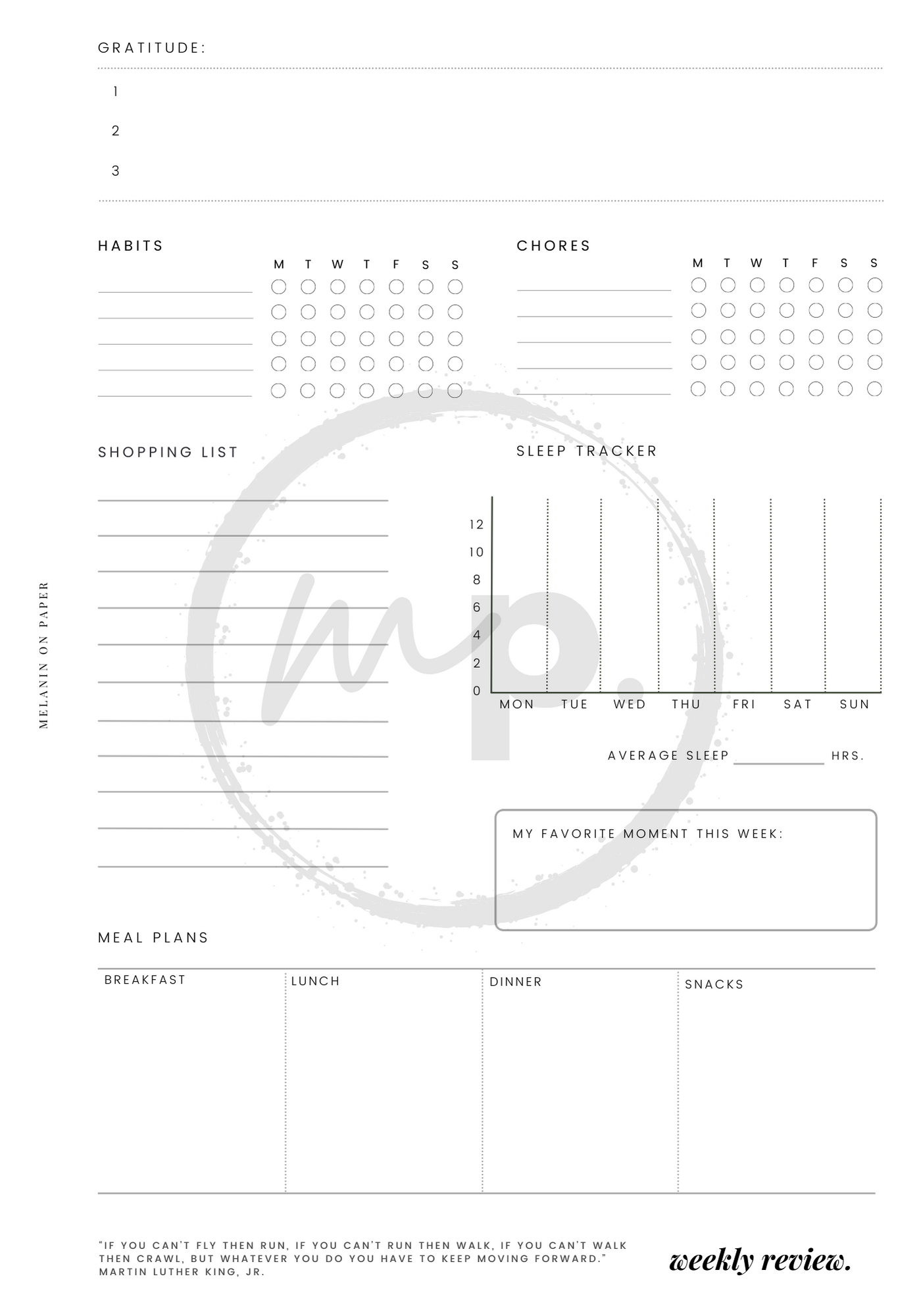 "weekly review" Printable Planner Insert