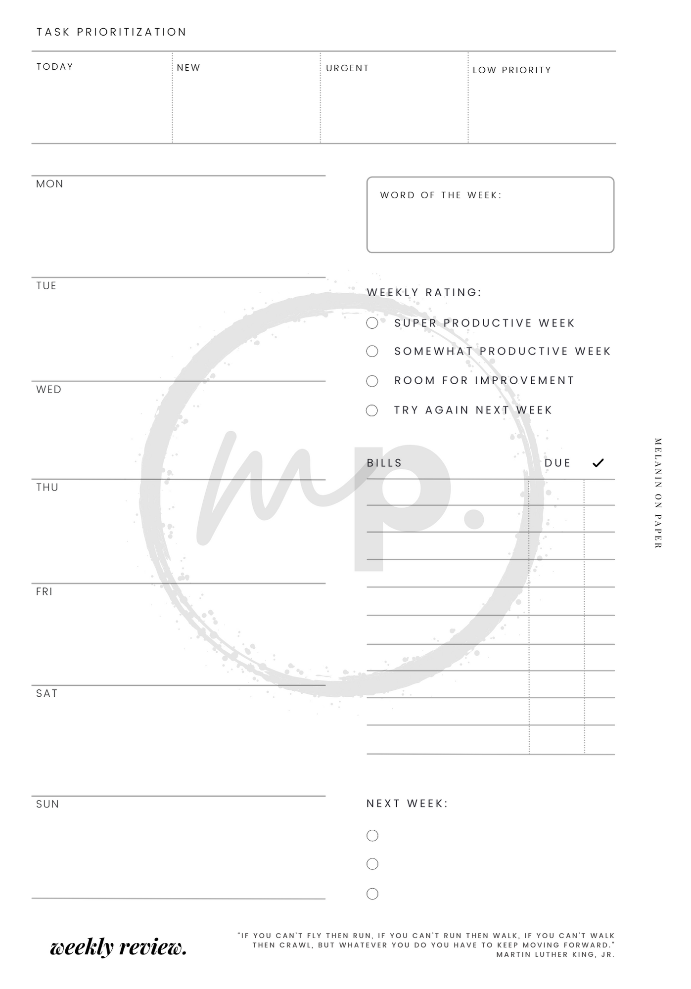 "weekly review" Printable Planner Insert
