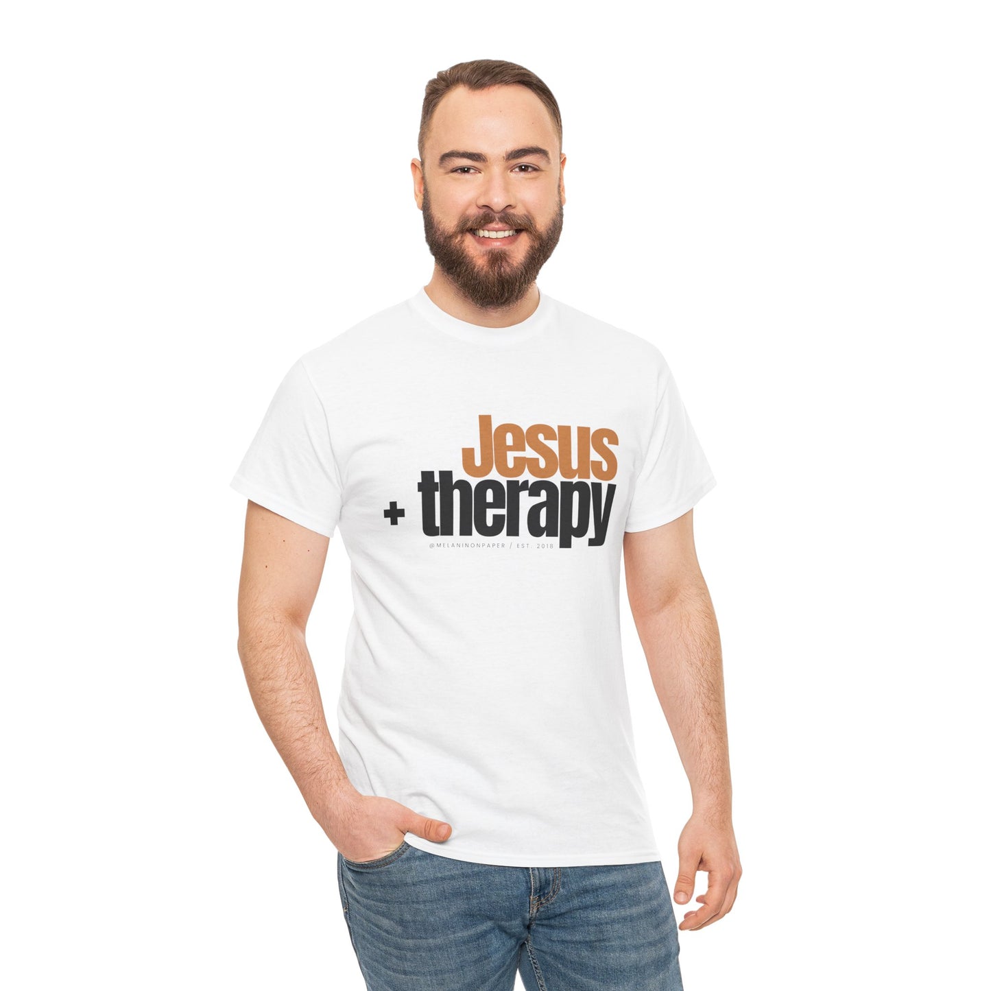 "Jesus + therapy" Unisex Heavy Cotton Tee - White, Sport Grey, & Graphite Heather Grey