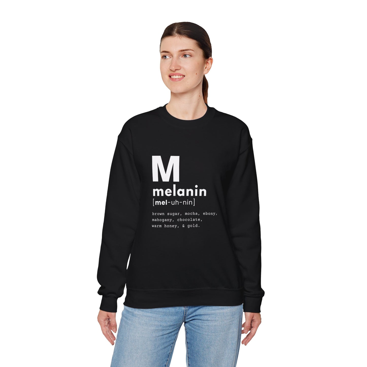 "melanin" Unisex Heavy Blend™ Crewneck Sweatshirt - Black & Navy Blue Available
