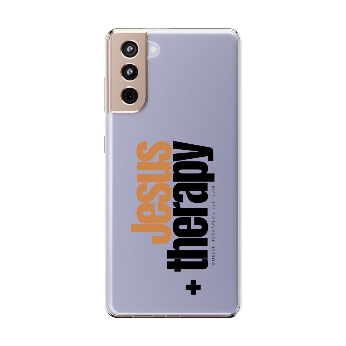 "Jesus + therapy" Clear Phone Cases - black & gold