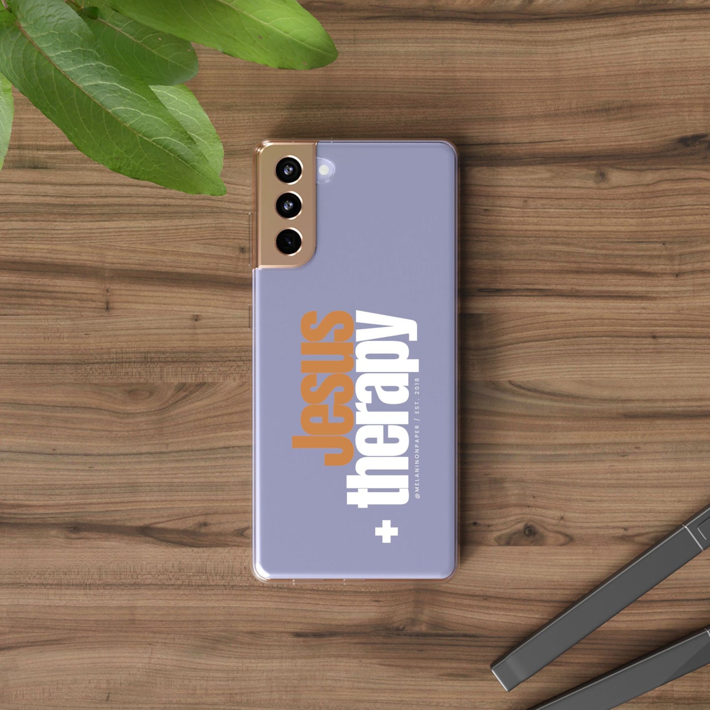 "Jesus + therapy" Clear Phone Cases - white & gold