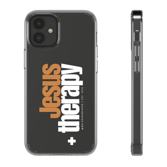 "Jesus + therapy" Clear Phone Cases - white & gold