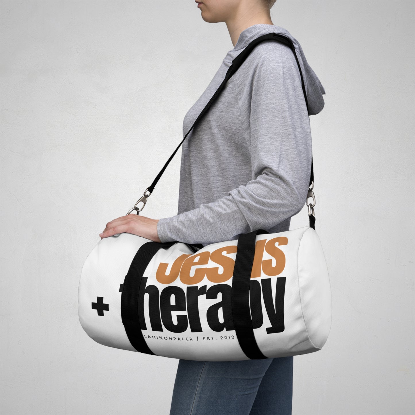 "Jesus + Therapy" Duffel Bag (White) - 2 Sizes Available
