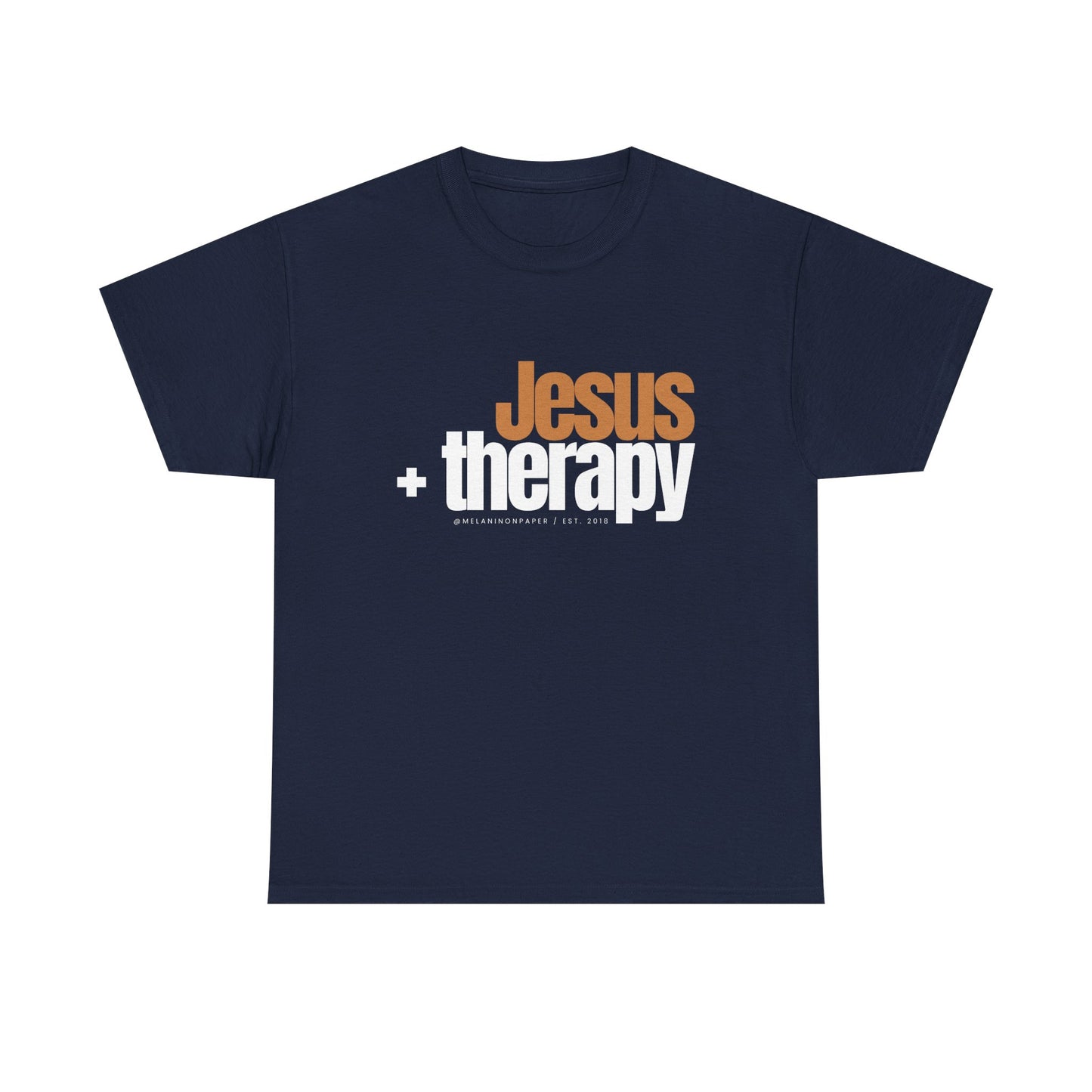 "Jesus + therapy" Unisex Heavy Cotton Tee - Black, Graphite Heather Grey, Dark Heather Grey, & Navy