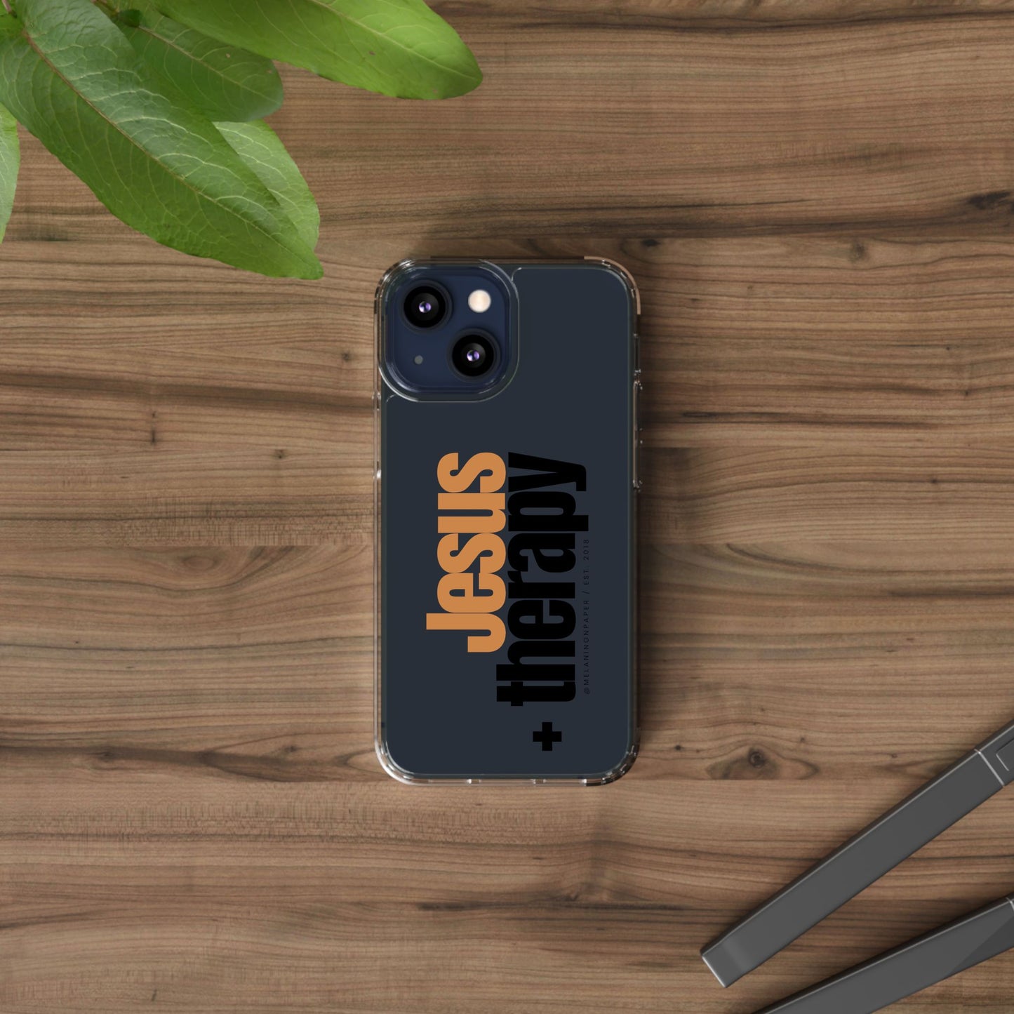 "Jesus + therapy" Clear Phone Cases - black & gold