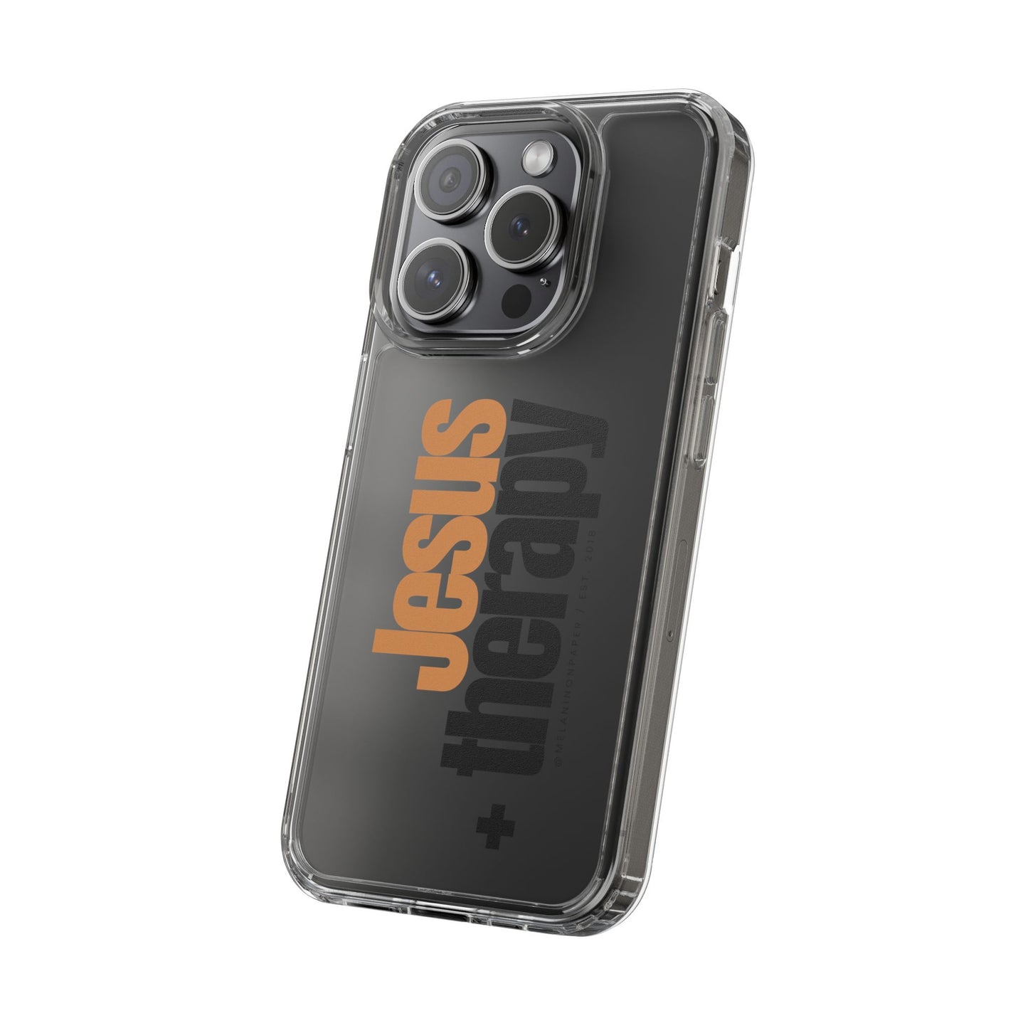 "Jesus + therapy" Clear Phone Cases - black & gold