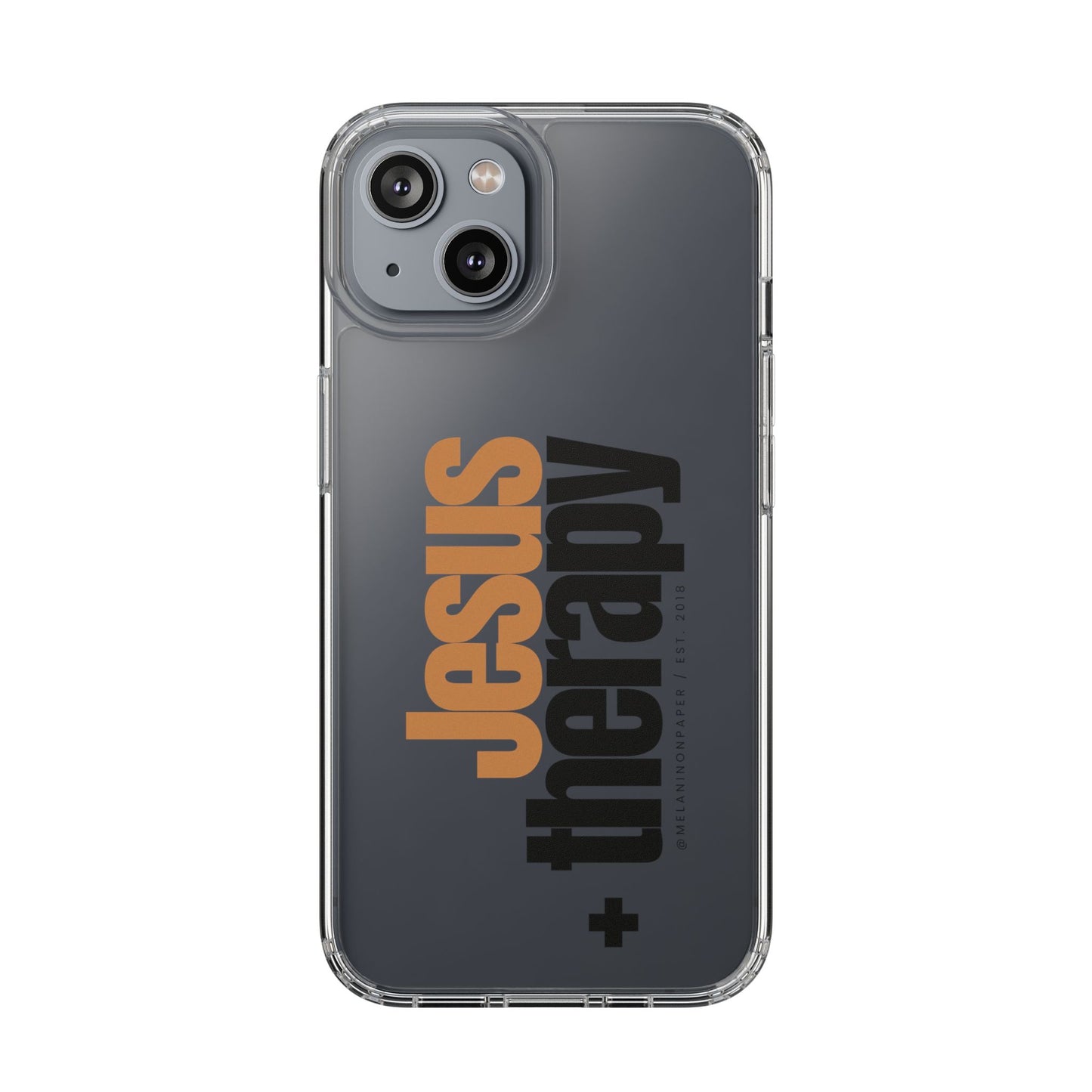 "Jesus + therapy" Clear Phone Cases - black & gold