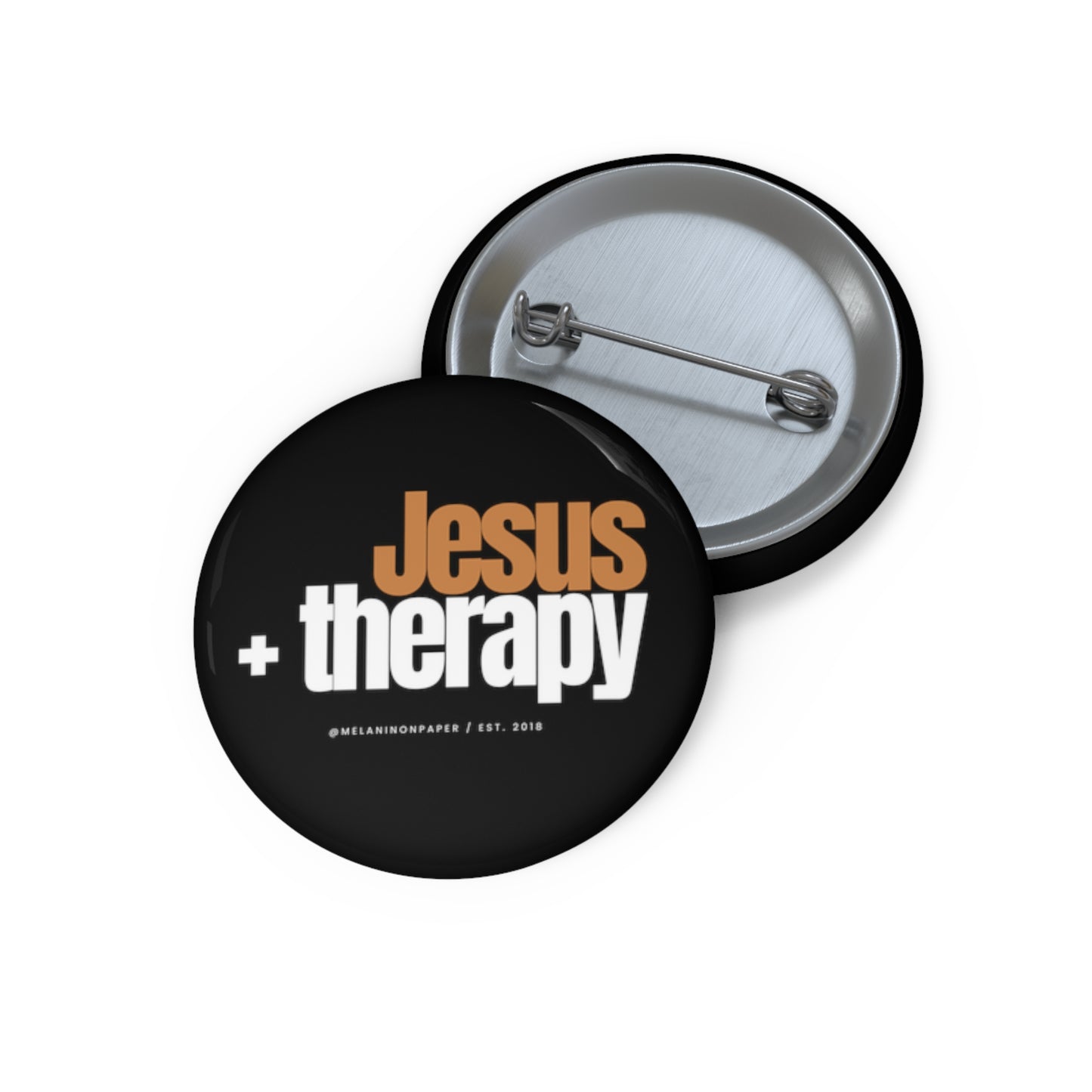 "Jesus + therapy" Pin Button - white & gold